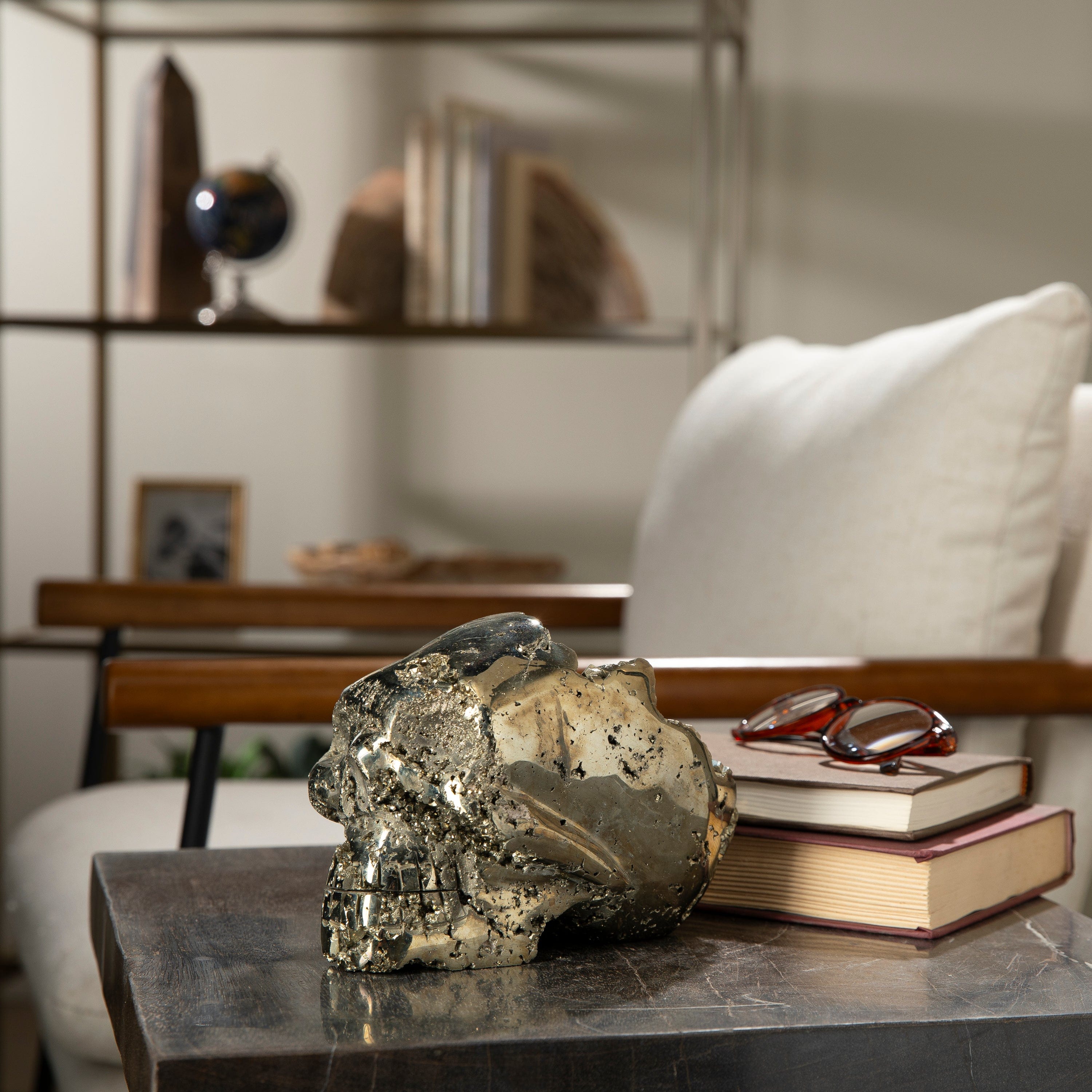 Kalifano Pyrite Peruvian Pyrite Skull Carving 8" / 12.7lbs PCSK7200.002