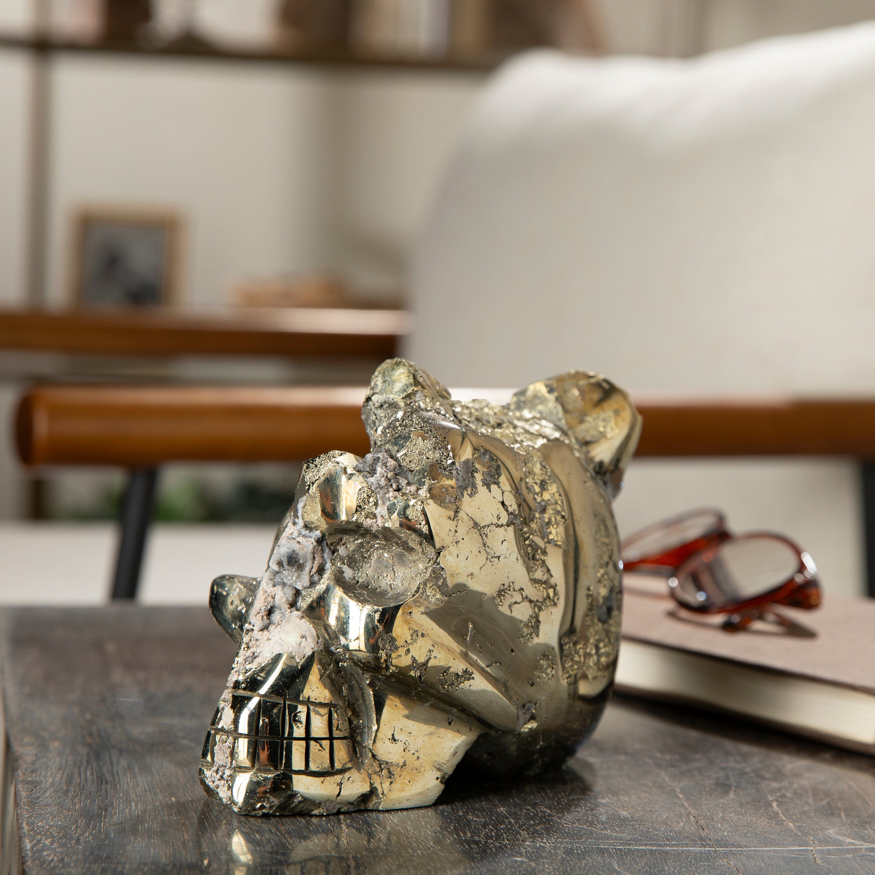 Kalifano Pyrite Peruvian Pyrite Skull Carving 8" / 8lbs PCSK4200.001