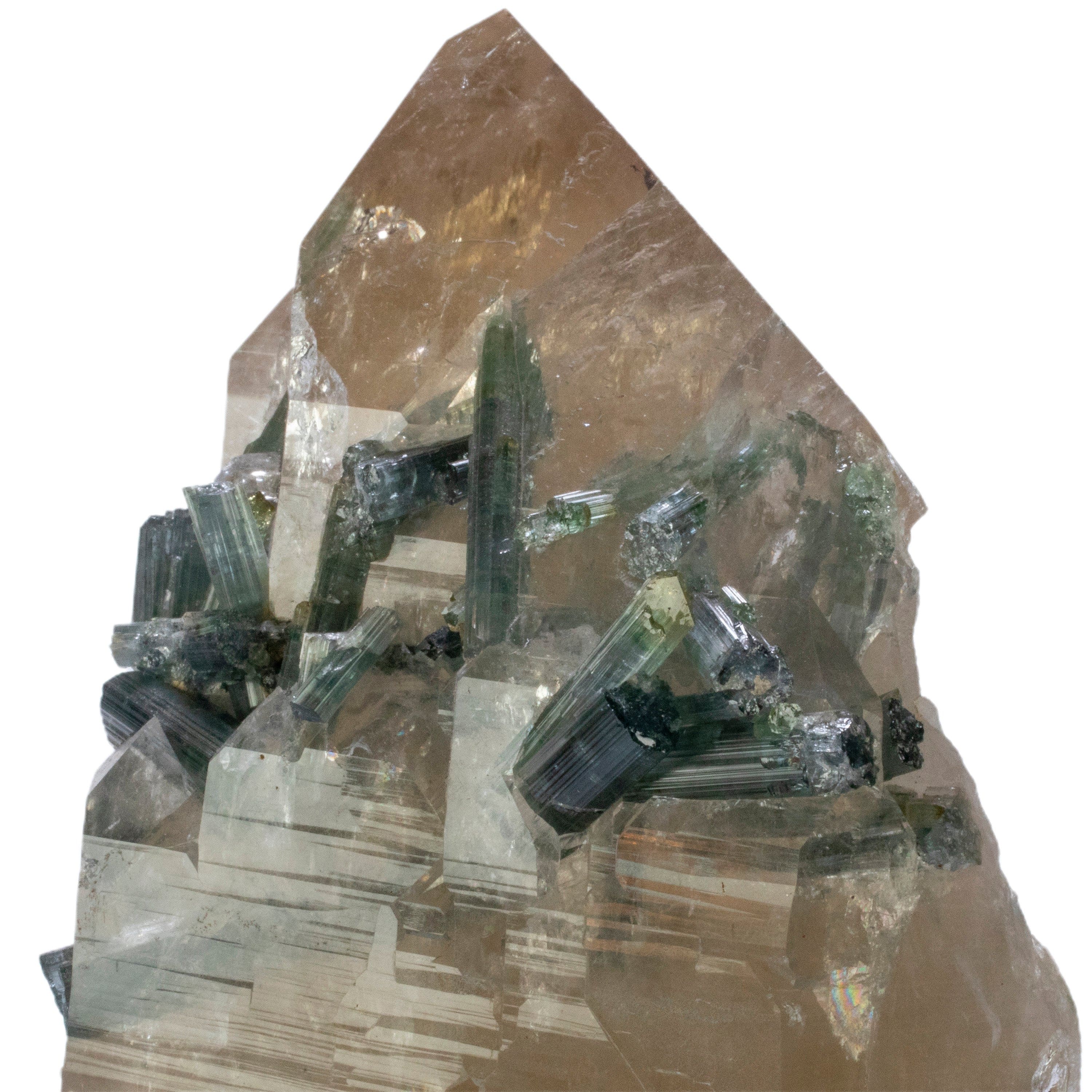 Kalifano Quartz & Tourmaline Brazilian Quartz Point with Indicolite Tourmaline on Custom Stand - 12" / 12 lbs QW48000.001