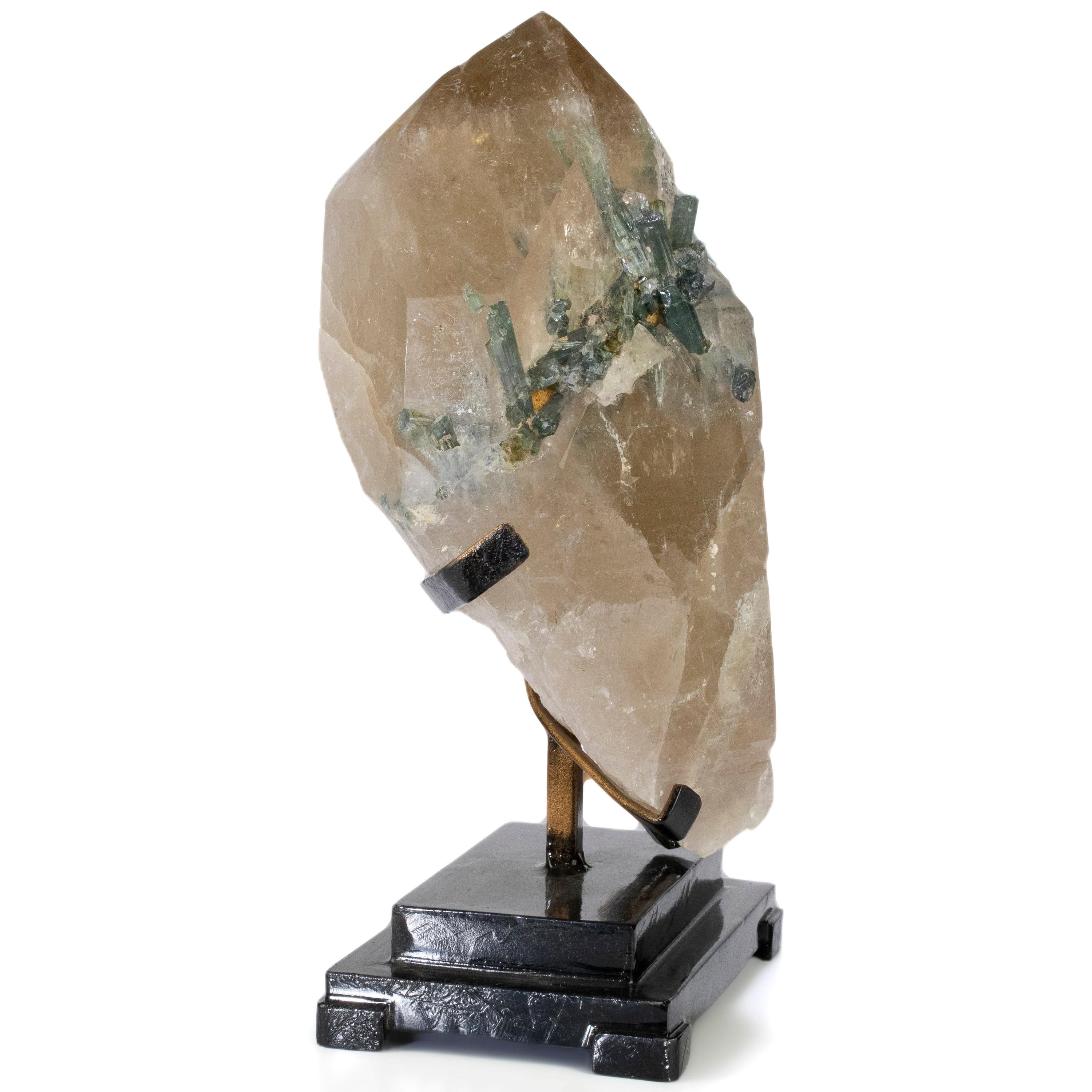 Kalifano Quartz & Tourmaline Brazilian Quartz Point with Indicolite Tourmaline on Custom Stand - 12" / 12 lbs QW48000.001