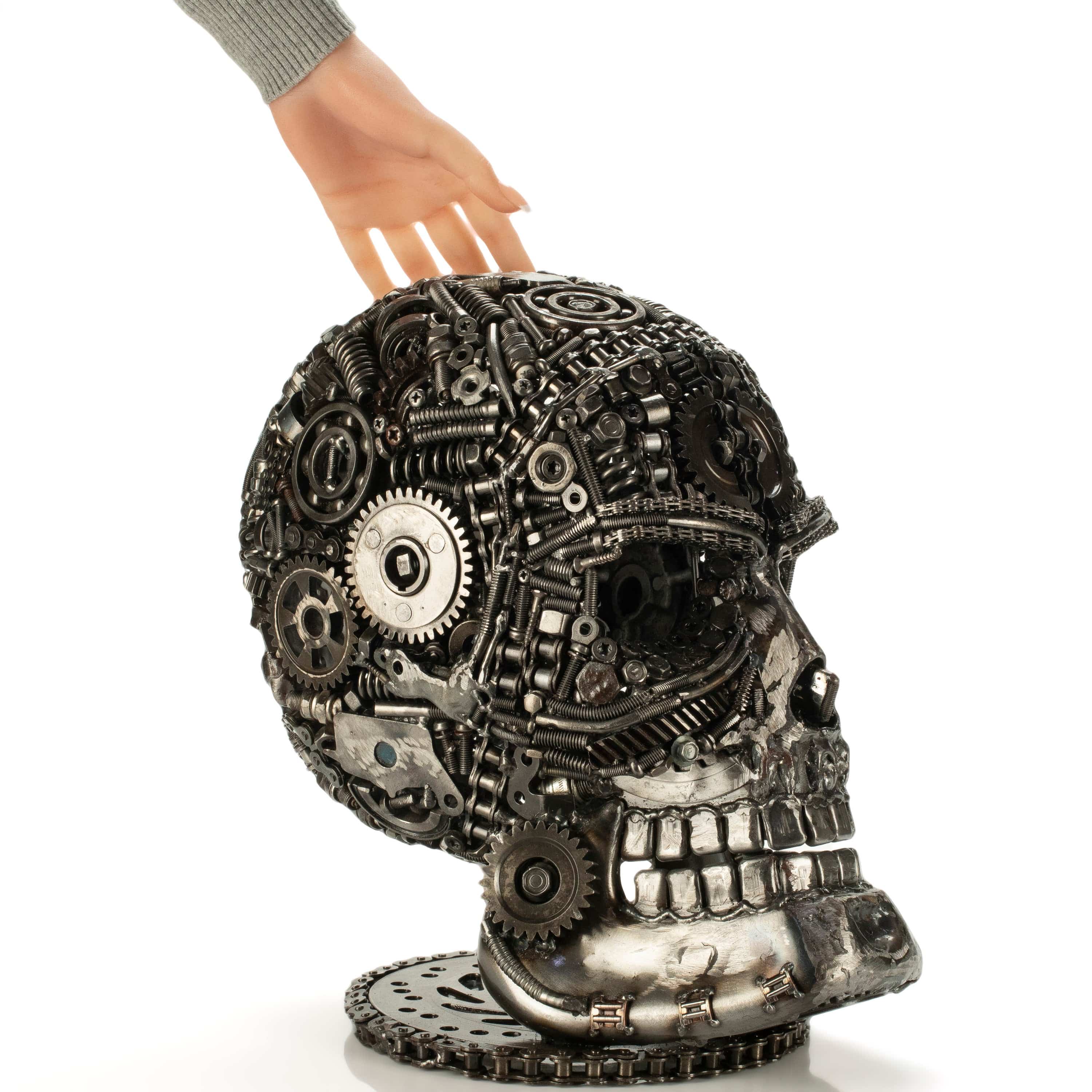 KALIFANO Recycled Metal Art 13" Skull Head Recycled Metal Art Sculpture RMS-SK19x33-PK