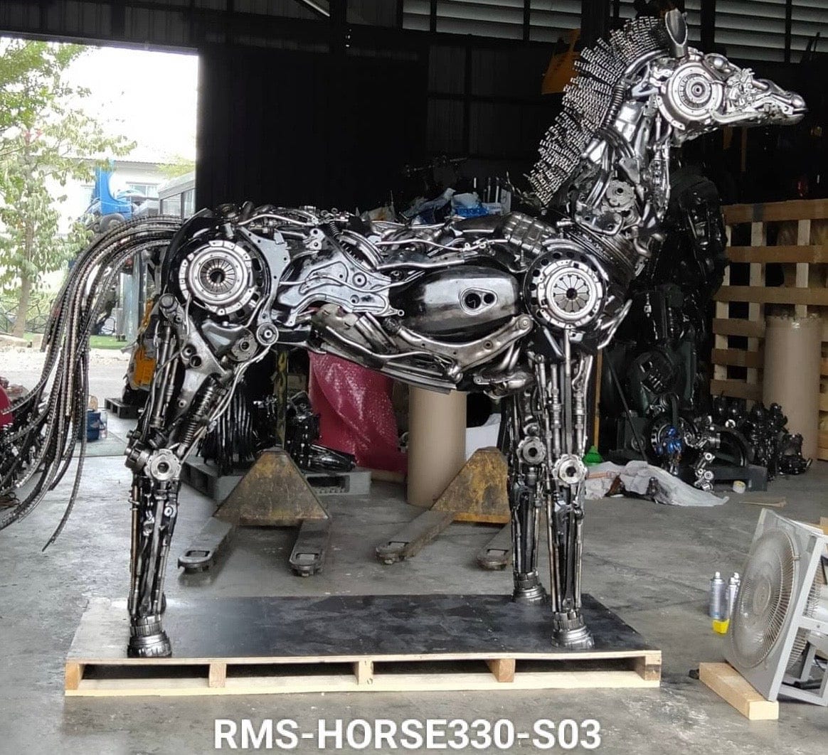 Kalifano Recycled Metal Art 130" Large Horse Recycled Metal Sculpture RMS-HORSE330-S03