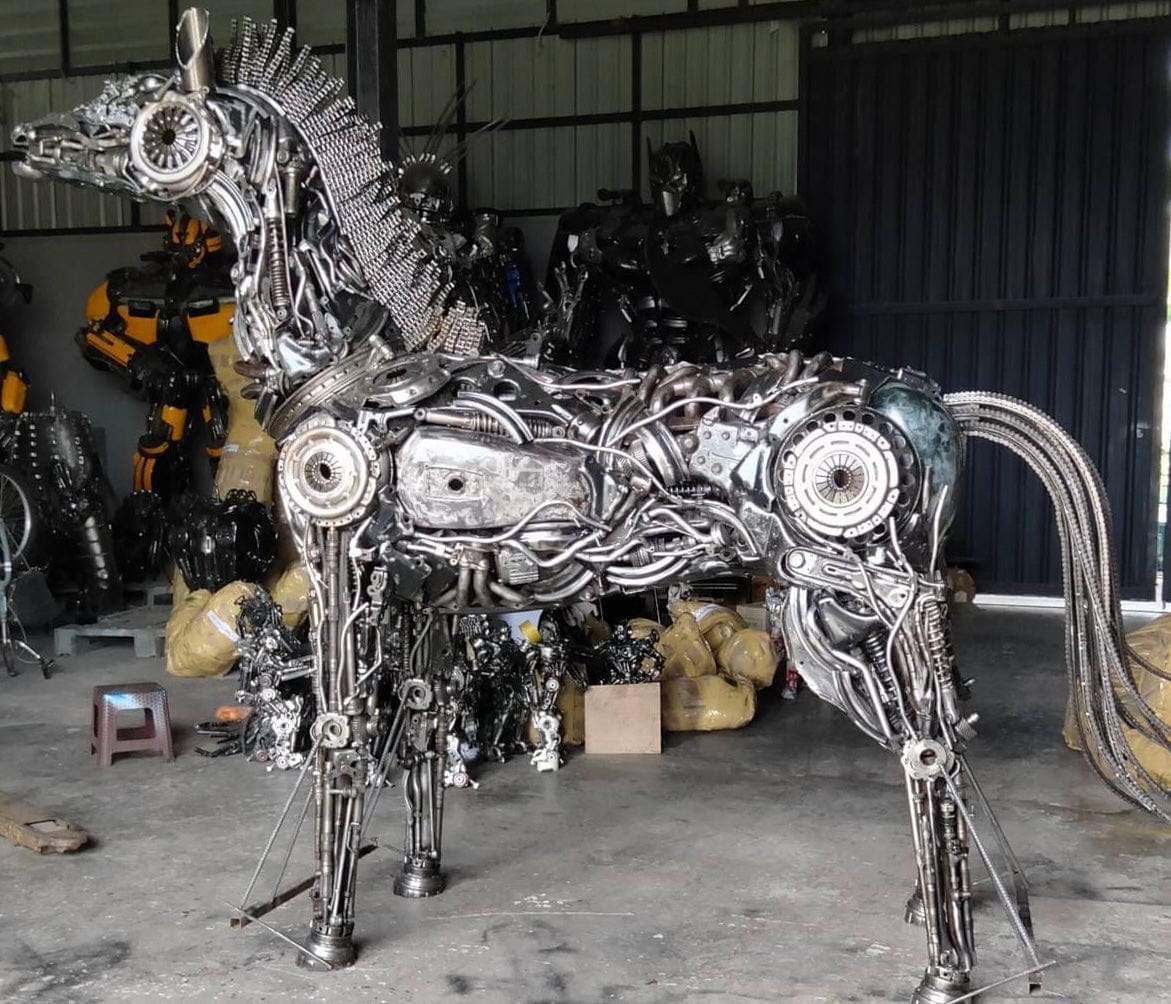 Kalifano Recycled Metal Art 130" Large Horse Recycled Metal Sculpture RMS-HORSE330-S04