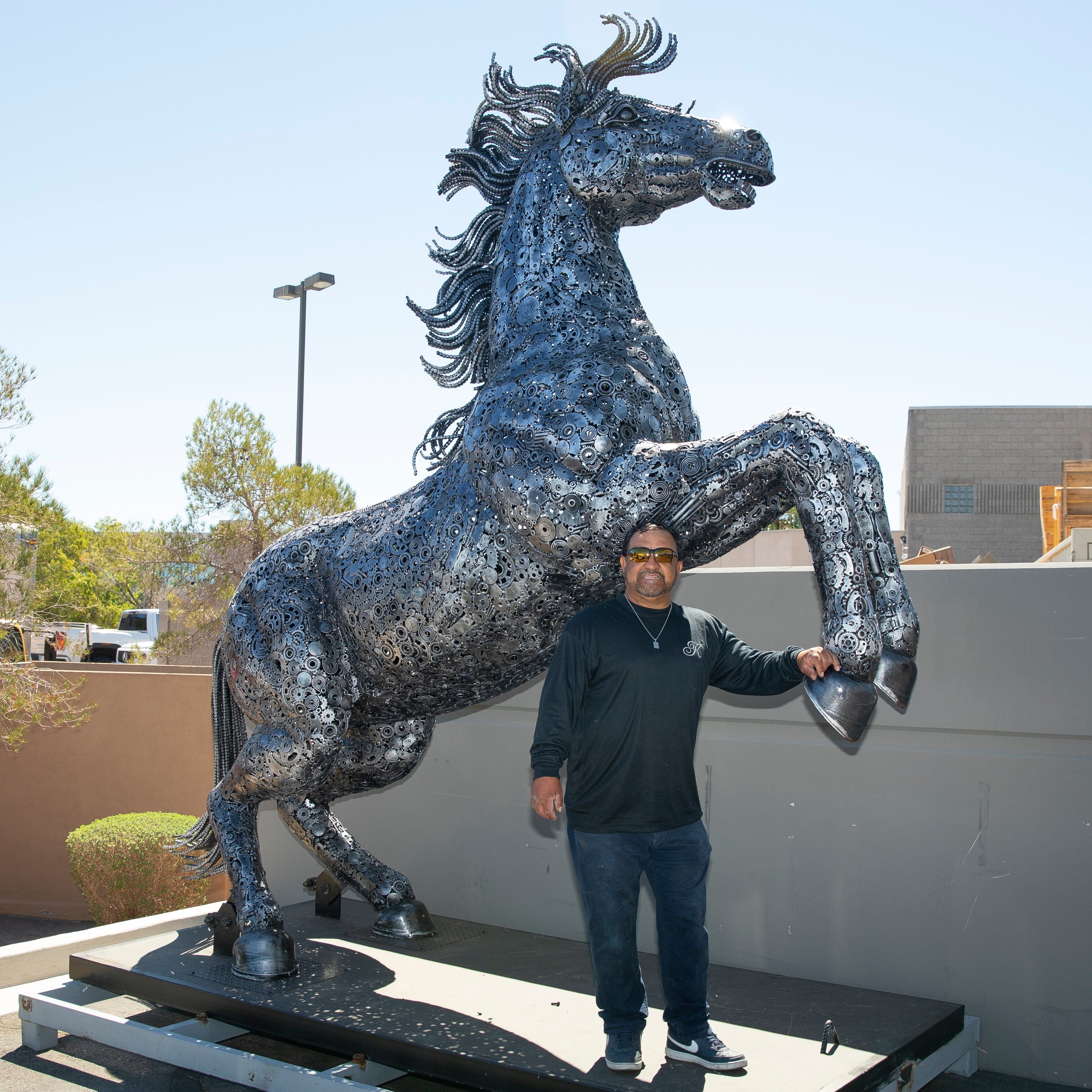 Kalifano Recycled Metal Art 145" Standing Horse Recycled Metal Art Sculpture RMS-HORSE-P