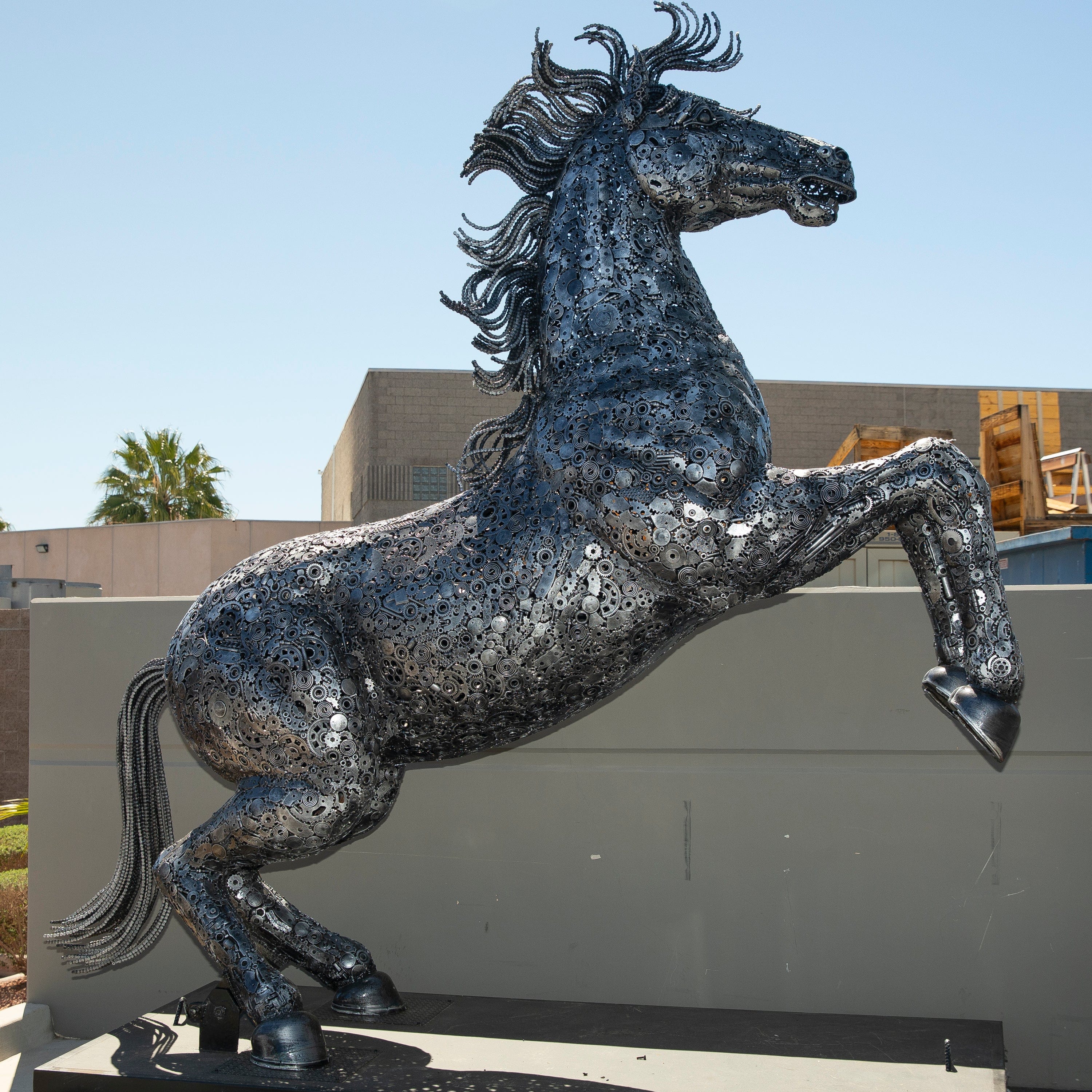 Kalifano Recycled Metal Art 145" Standing Horse Recycled Metal Art Sculpture RMS-HORSE-P