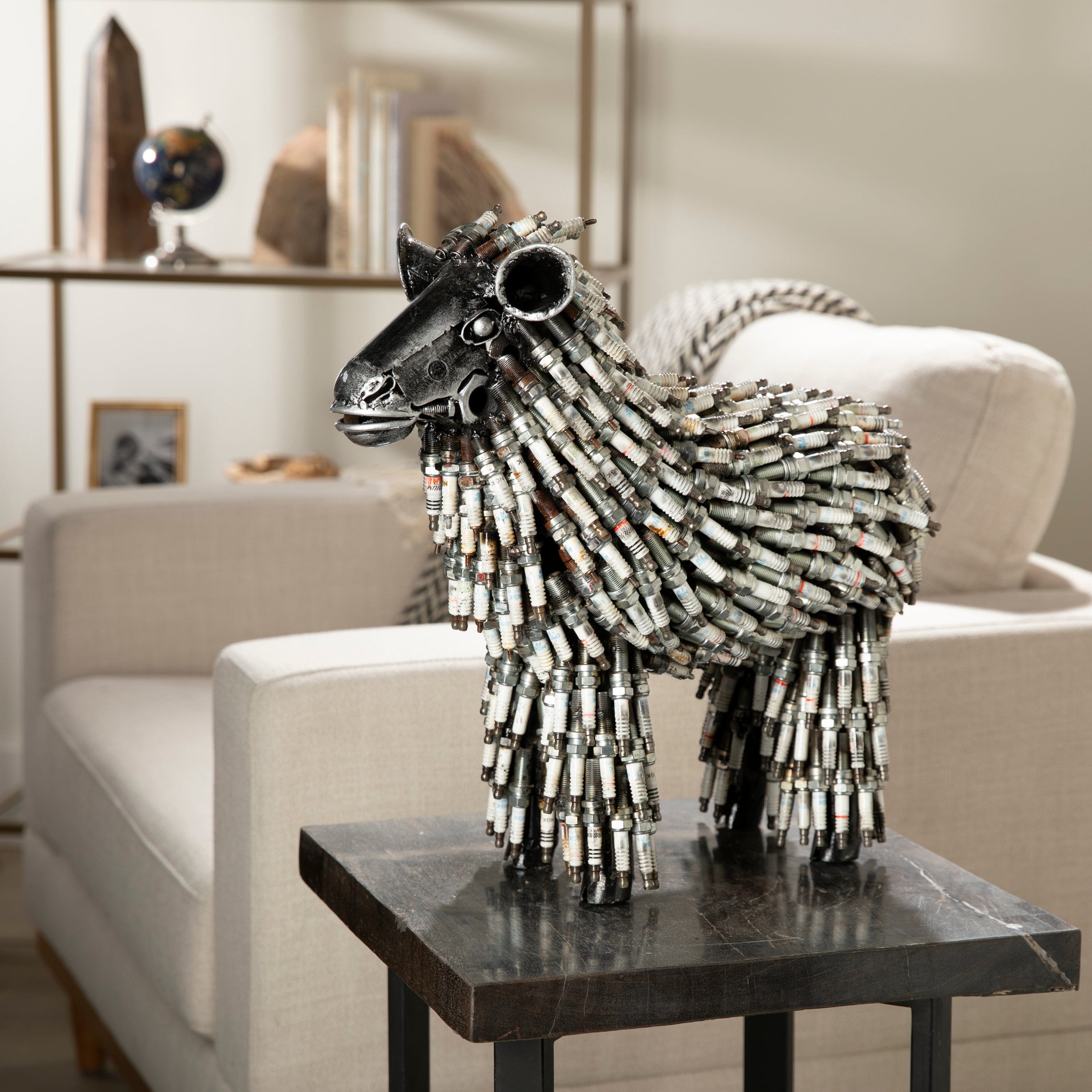 Kalifano Recycled Metal Art 17" Spark Plug Small Sheep (500+) Recycled Metal Sculpture RMS-SS-P