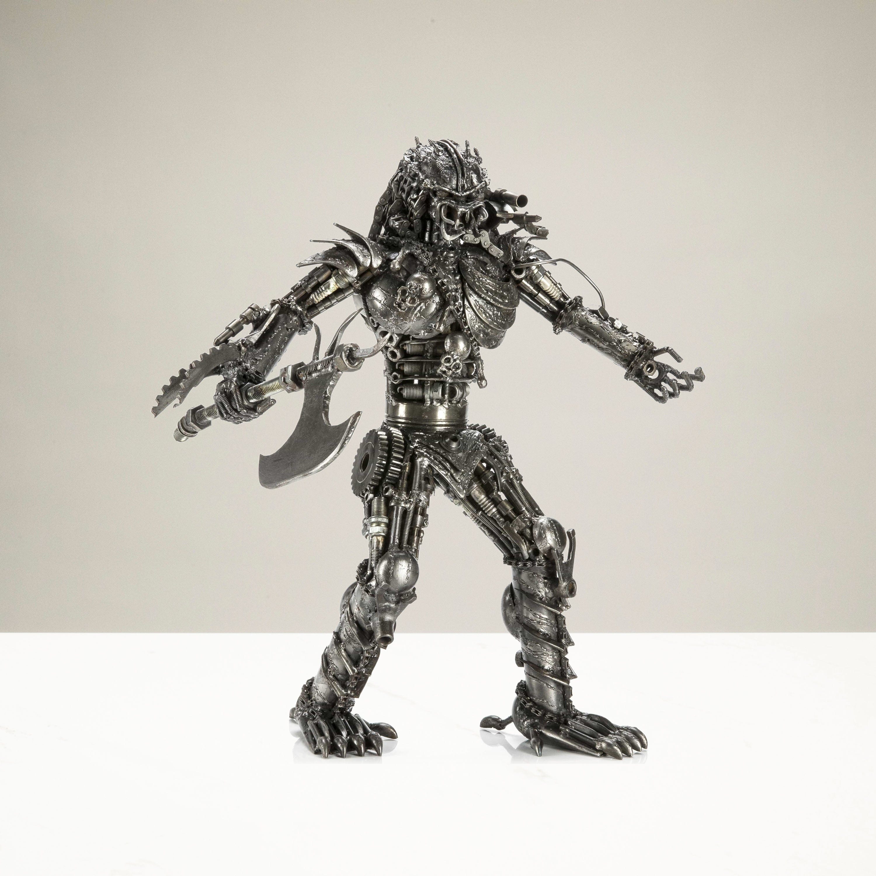 Kalifano Recycled Metal Art 23" Predator with Axe Inspired Recycled Metal Sculpture RMS-P58x41-S03