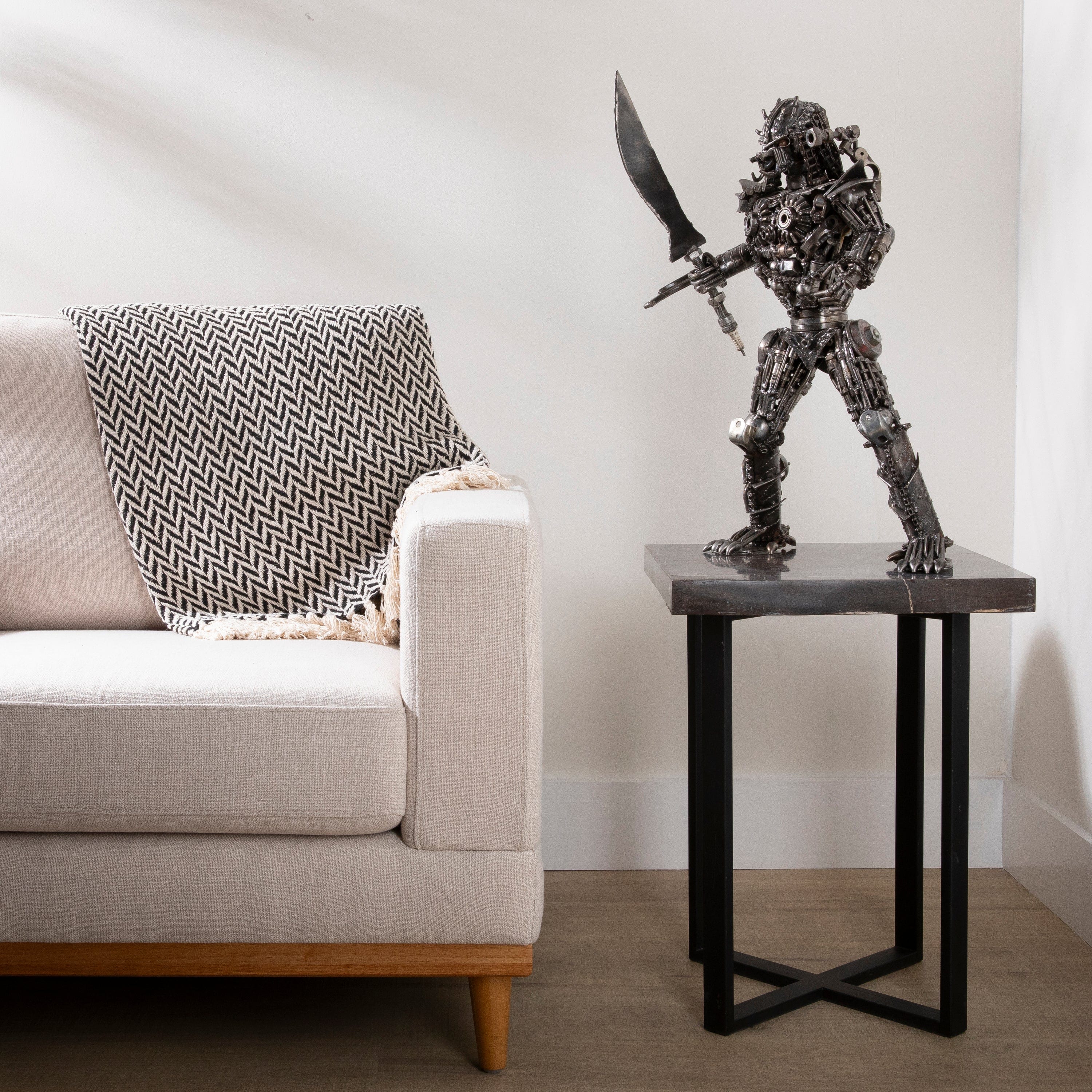 Kalifano Recycled Metal Art 23" Predator with Sword Inspired Recycled Metal Sculpture RMS-P58x41-S02