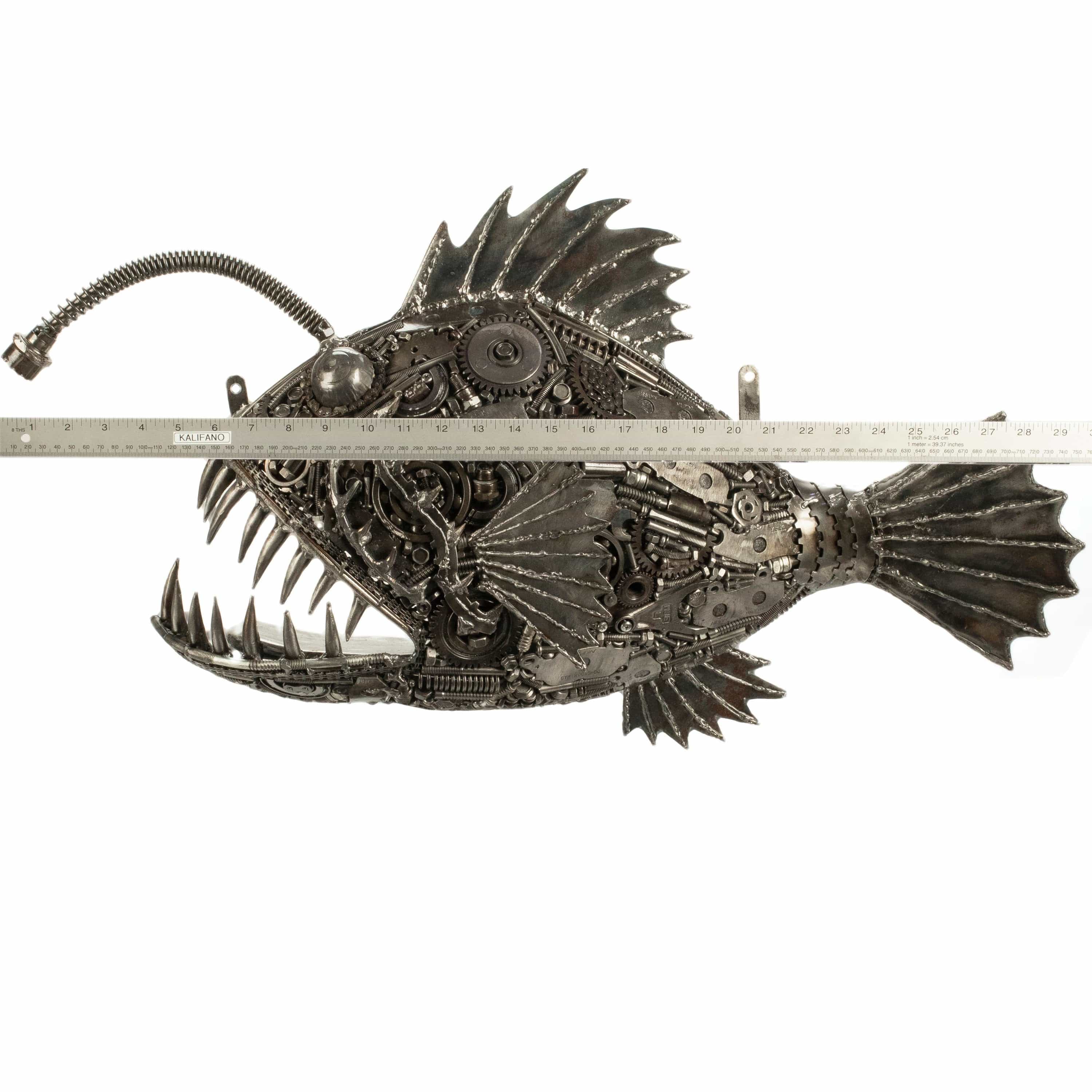 KALIFANO Recycled Metal Art 28" Anglerfish (Left) Inspired Recycled Metal Art Sculpture RMS-AFL70x50-PK