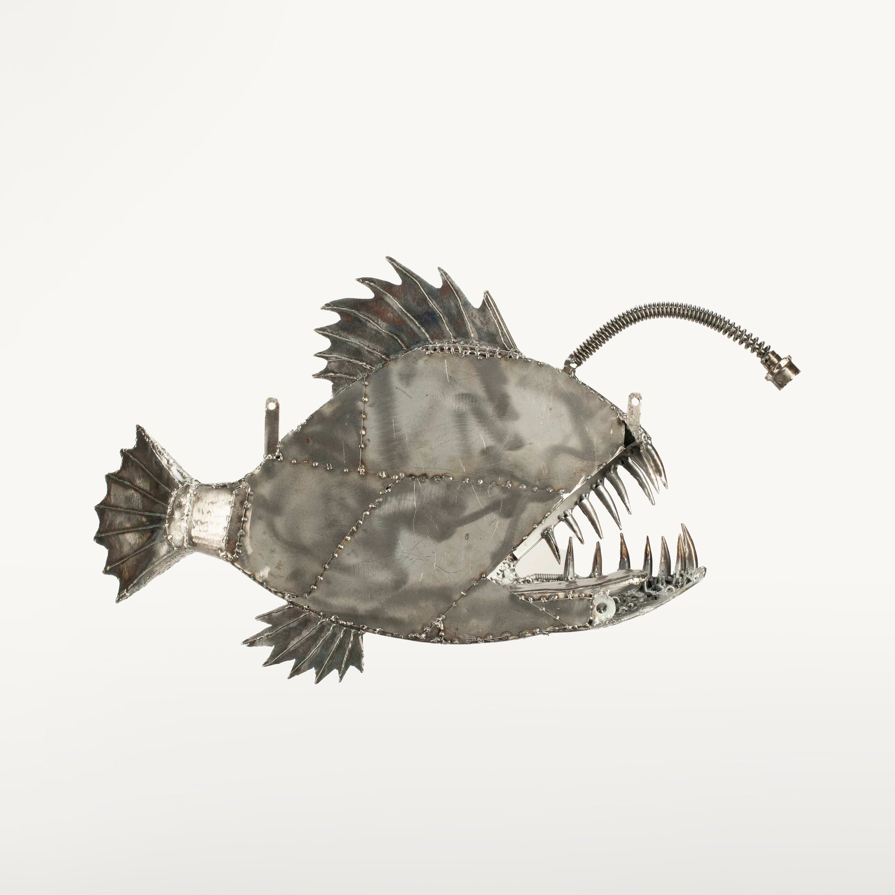 KALIFANO Recycled Metal Art 28" Anglerfish (Left) Inspired Recycled Metal Art Sculpture RMS-AFL70x50-PK