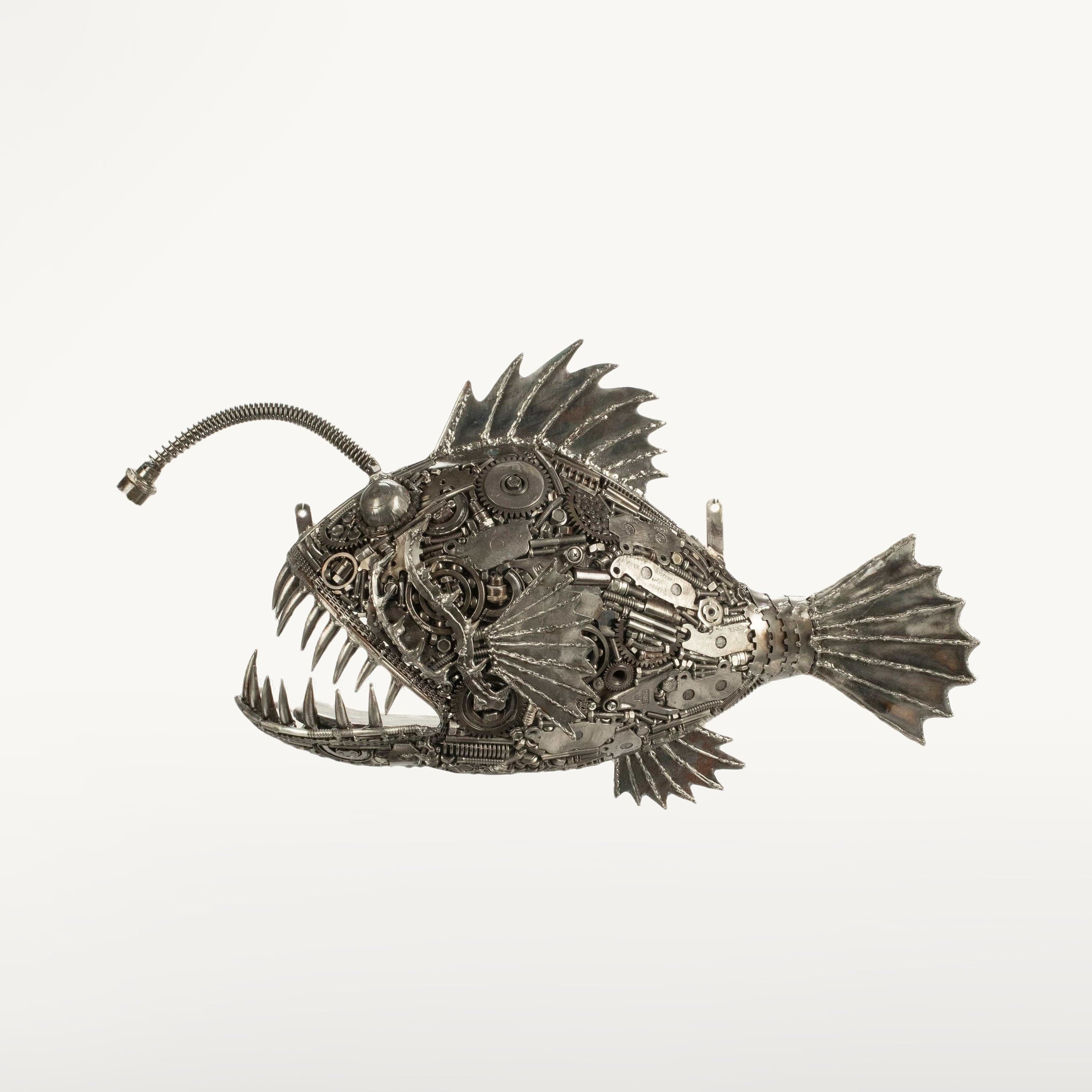 KALIFANO Recycled Metal Art 28" Anglerfish (Left) Inspired Recycled Metal Art Sculpture RMS-AFL70x50-PK