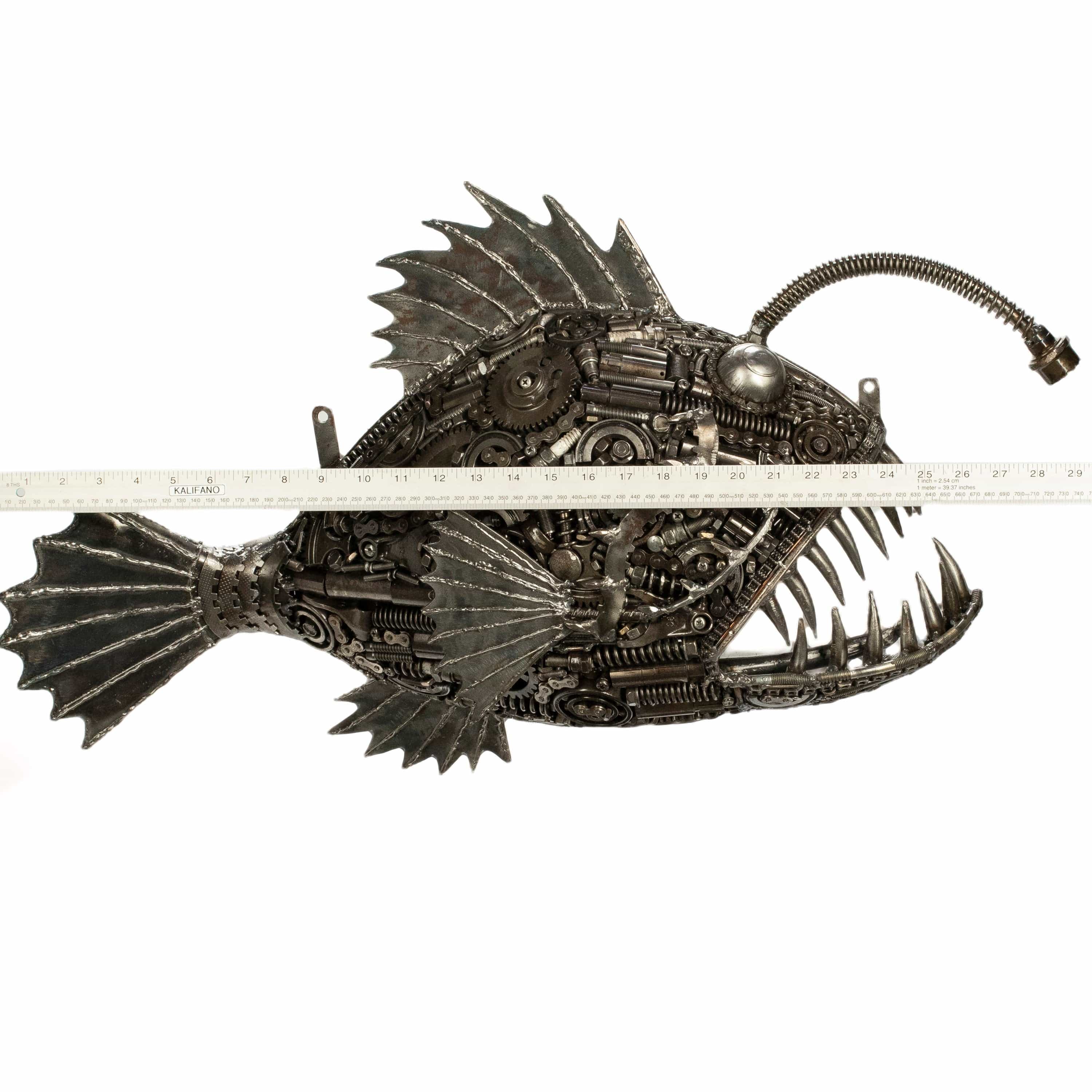 KALIFANO Recycled Metal Art 28" Anglerfish (Right) Inspired Recycled Metal Art Sculpture RMS-AFR70x50-PK