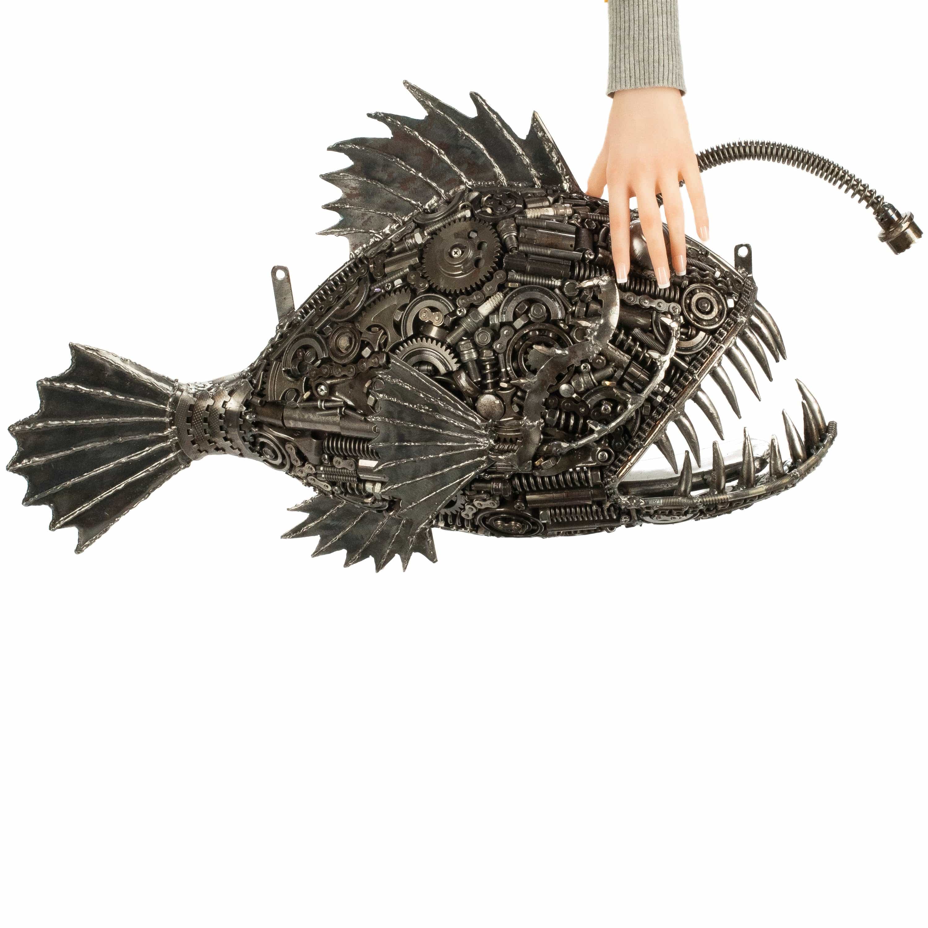 KALIFANO Recycled Metal Art 28" Anglerfish (Right) Inspired Recycled Metal Art Sculpture RMS-AFR70x50-PK