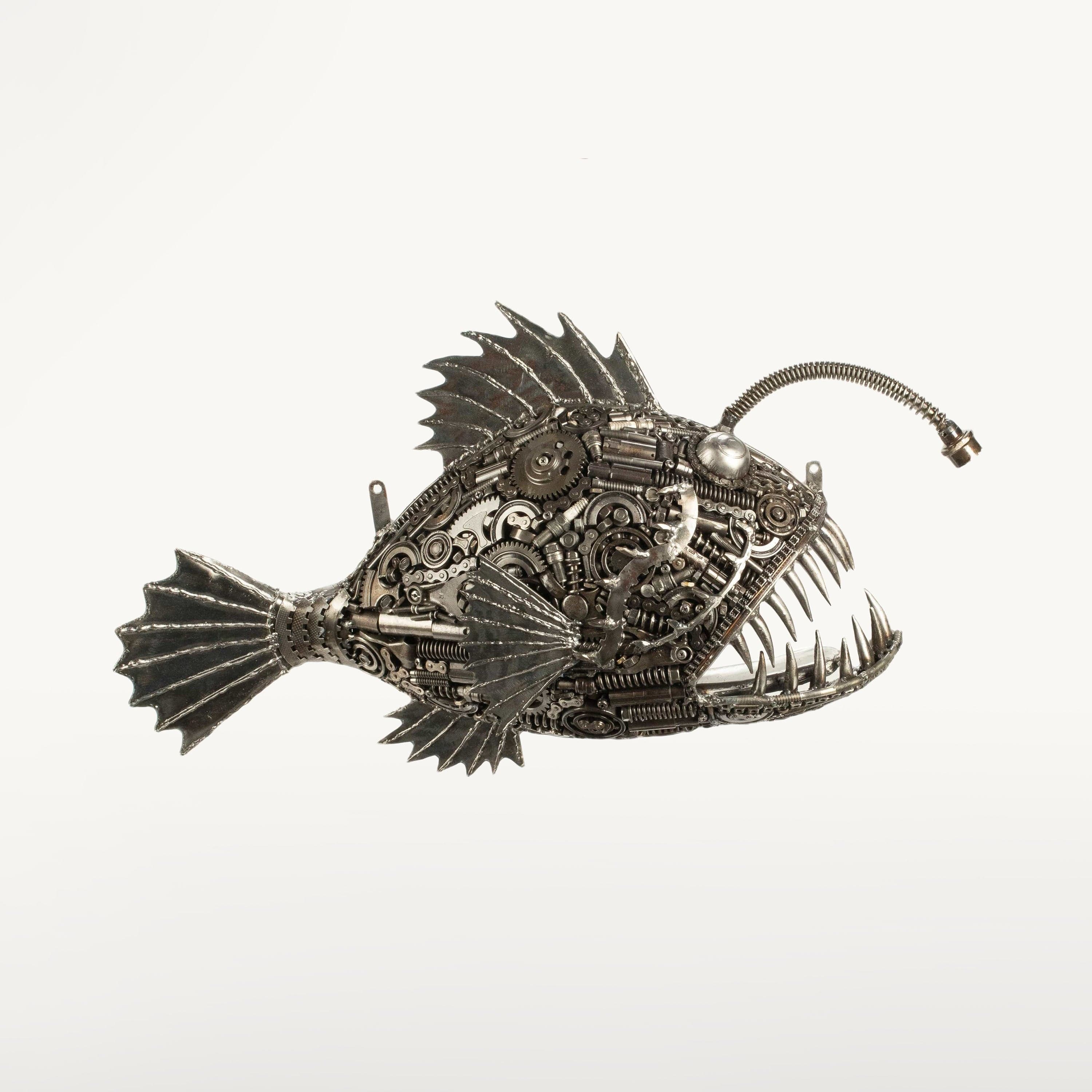 KALIFANO Recycled Metal Art 28" Anglerfish (Right) Inspired Recycled Metal Art Sculpture RMS-AFR70x50-PK