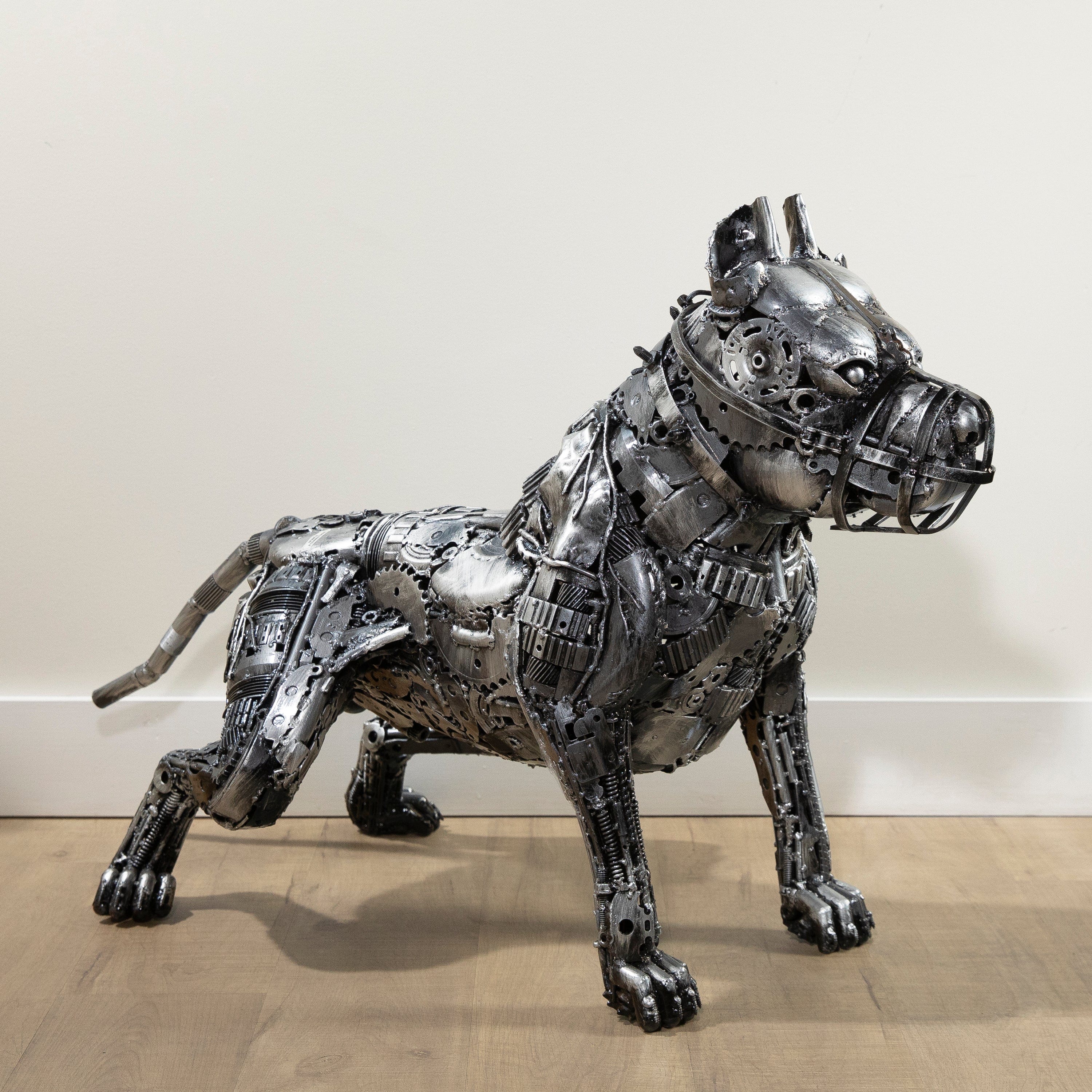 Kalifano Recycled Metal Art 28" Pitbull Dog Inspired Recycled Metal Art Sculpture RMS-PBDOG70-P