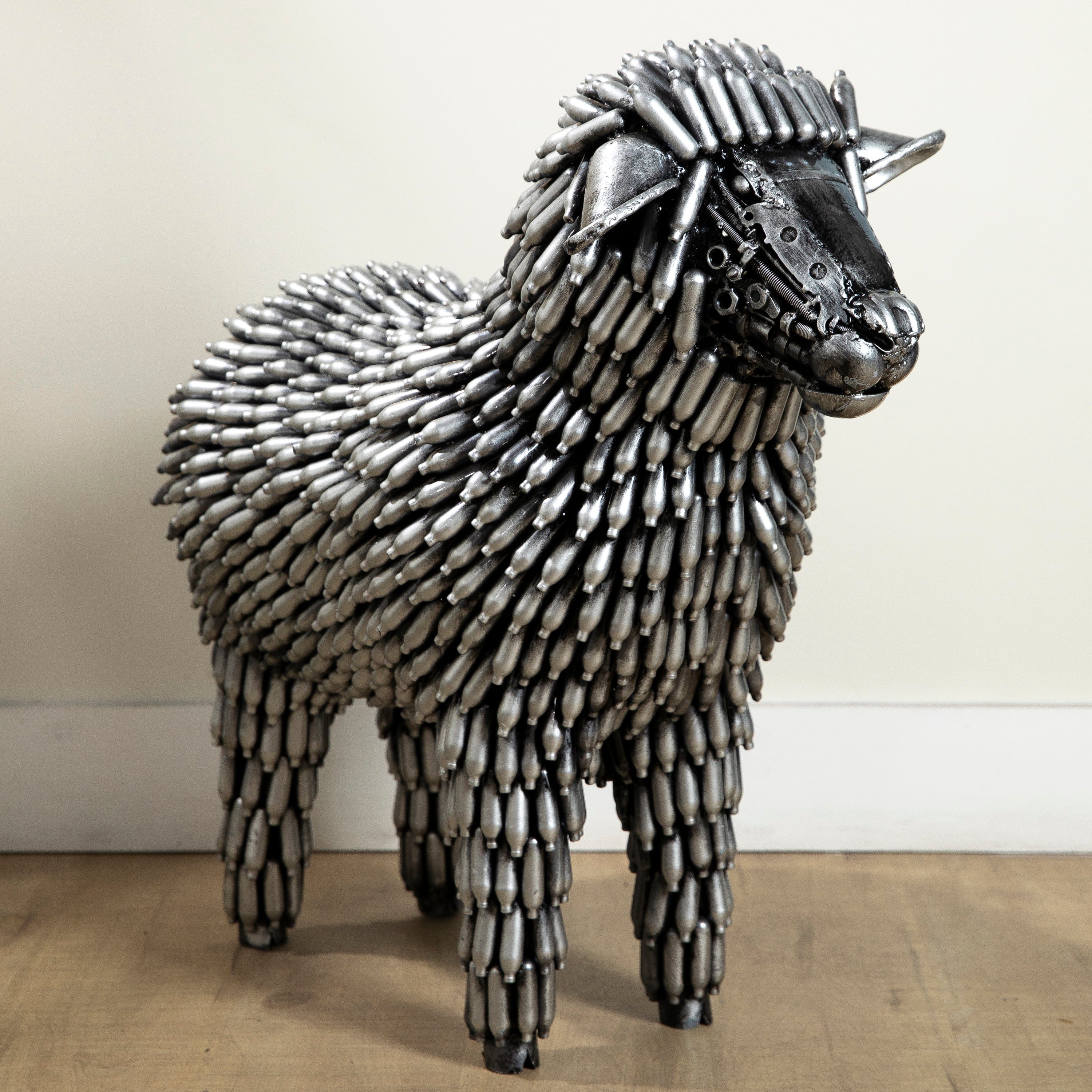 Kalifano Recycled Metal Art 30" CO2 Canister Sheep Recycled Metal Art Sculpture RMS-S75x80-P01