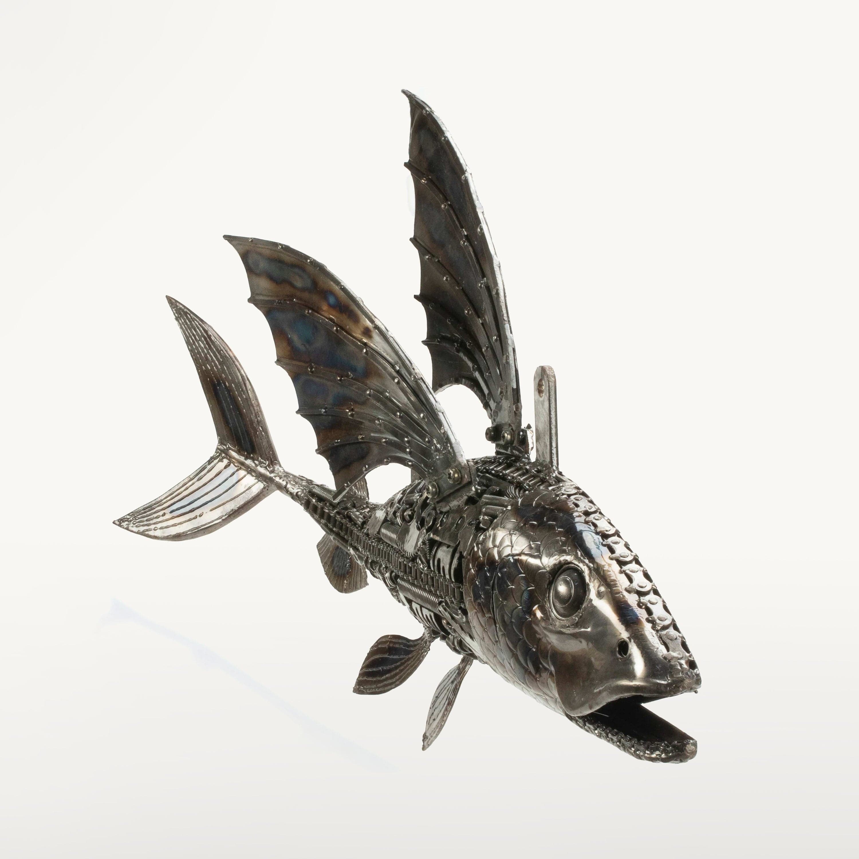 KALIFANO Recycled Metal Art 35" Flying Fish (Left) Inspired Recycled Metal Art Sculpture RMS-FFL88x55-PK