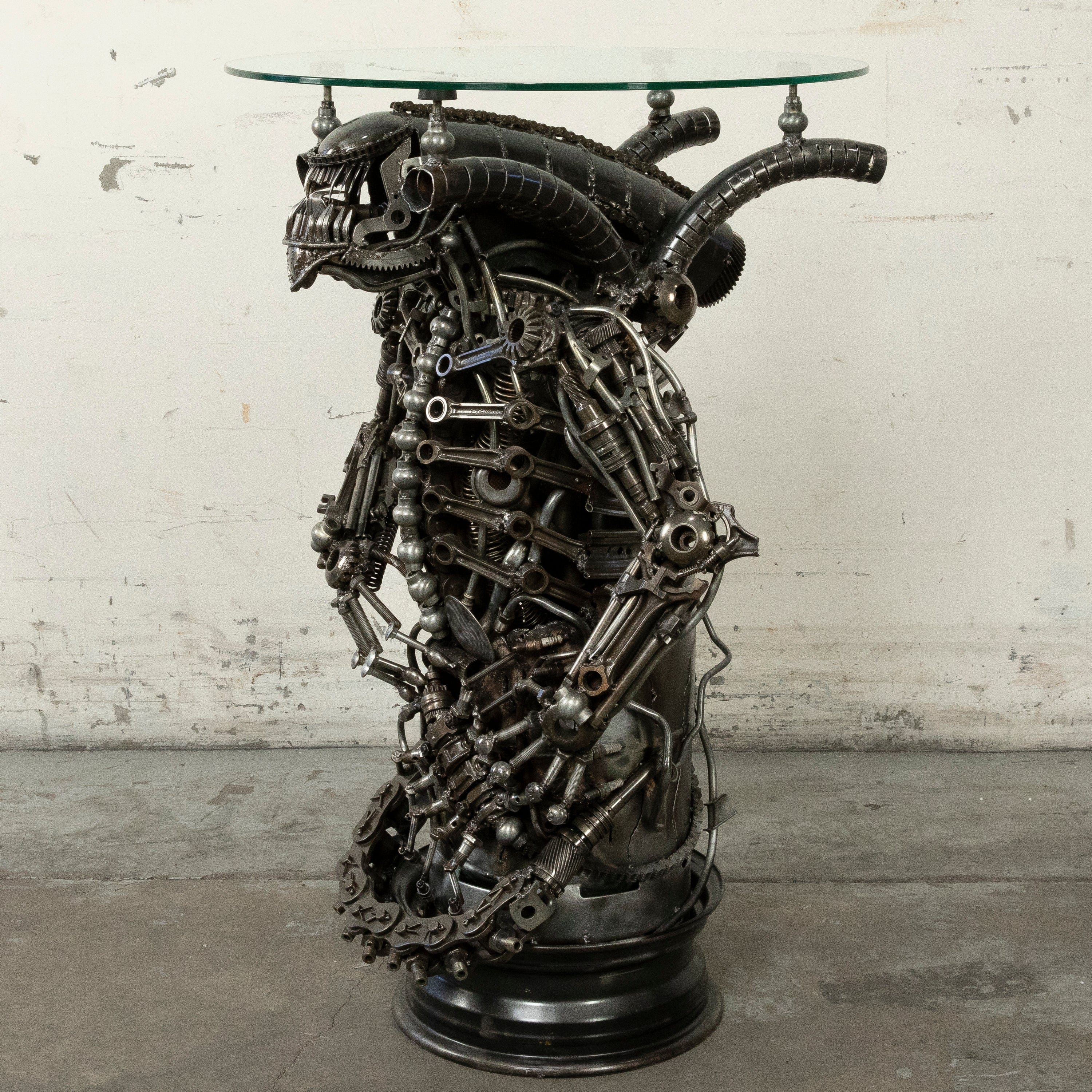 Kalifano Recycled Metal Art 36" Alien Inspired Recycled Metal Sculpture Table RMS-ATAB90-S02