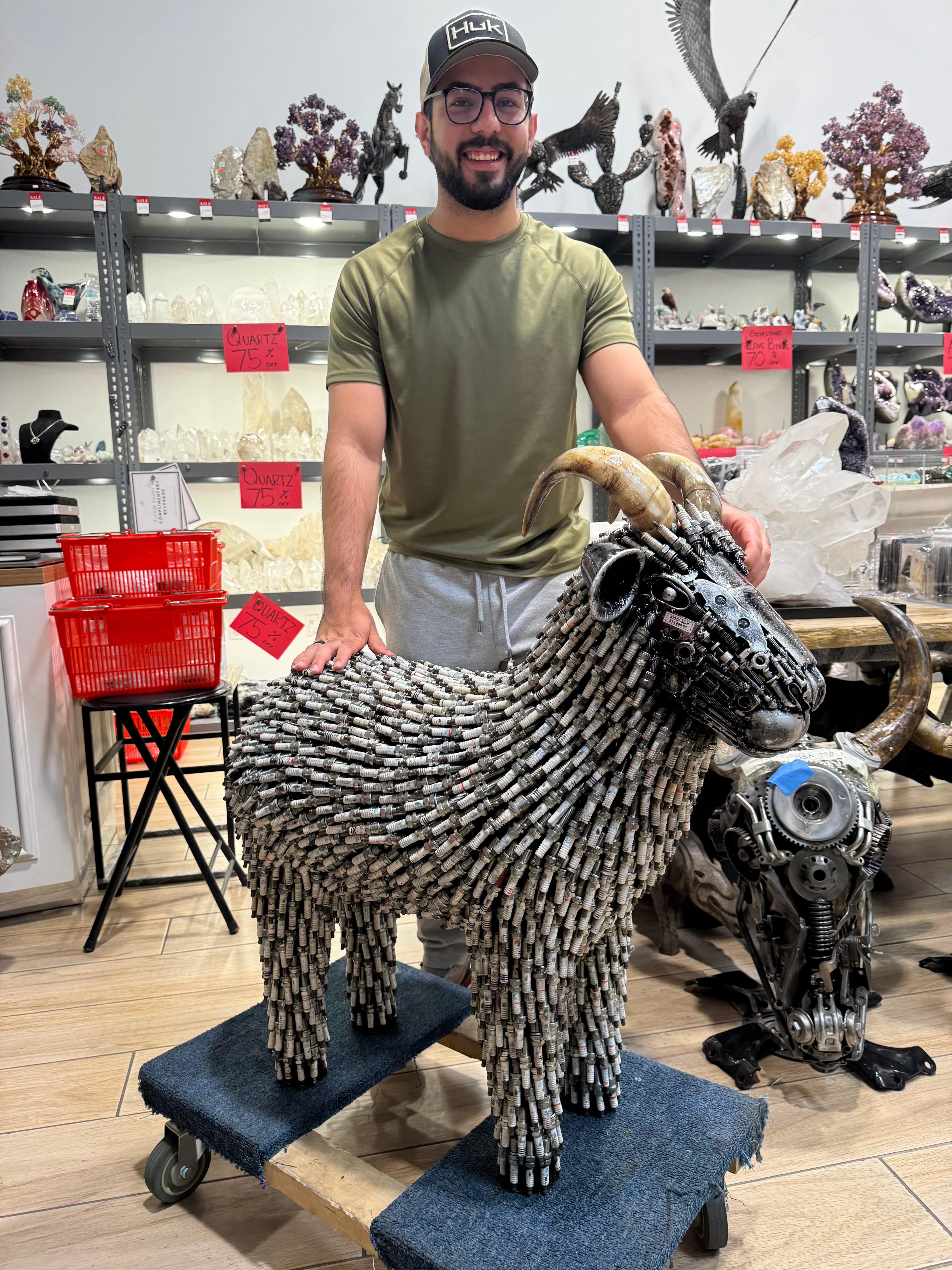 Kalifano Recycled Metal Art 37" Spark Plug Large Sheep (2,000+) Recycled Metal Sculpture RMS-SL-P