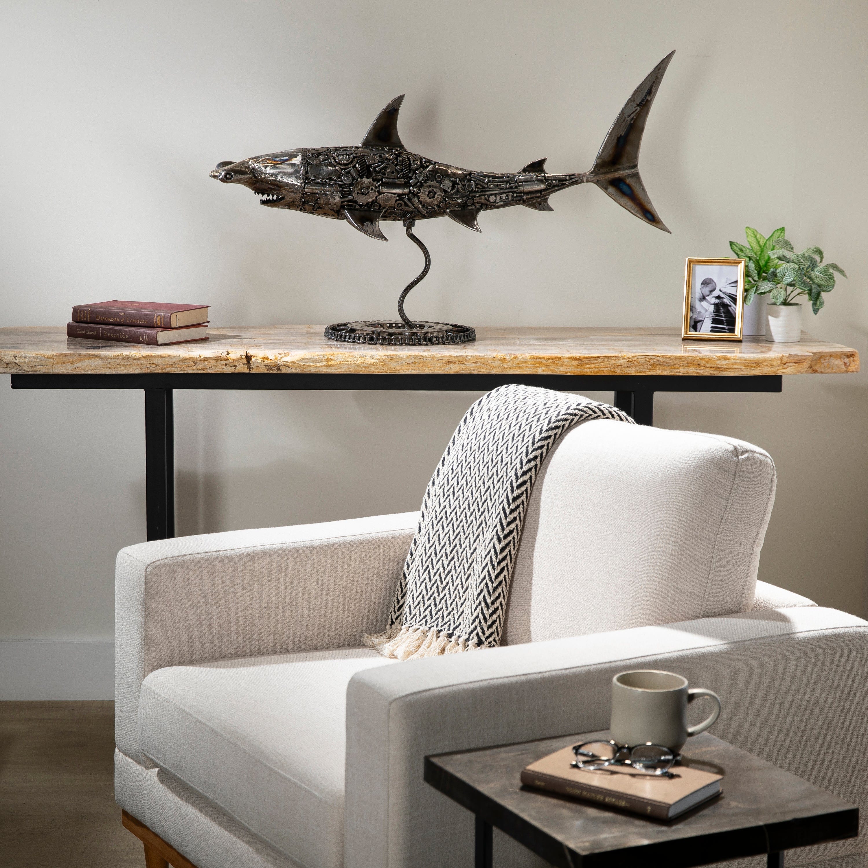 KALIFANO Recycled Metal Art 38" Hammerhead Shark Recycled Metal Art Sculpture RMS-HHS96x51-PK