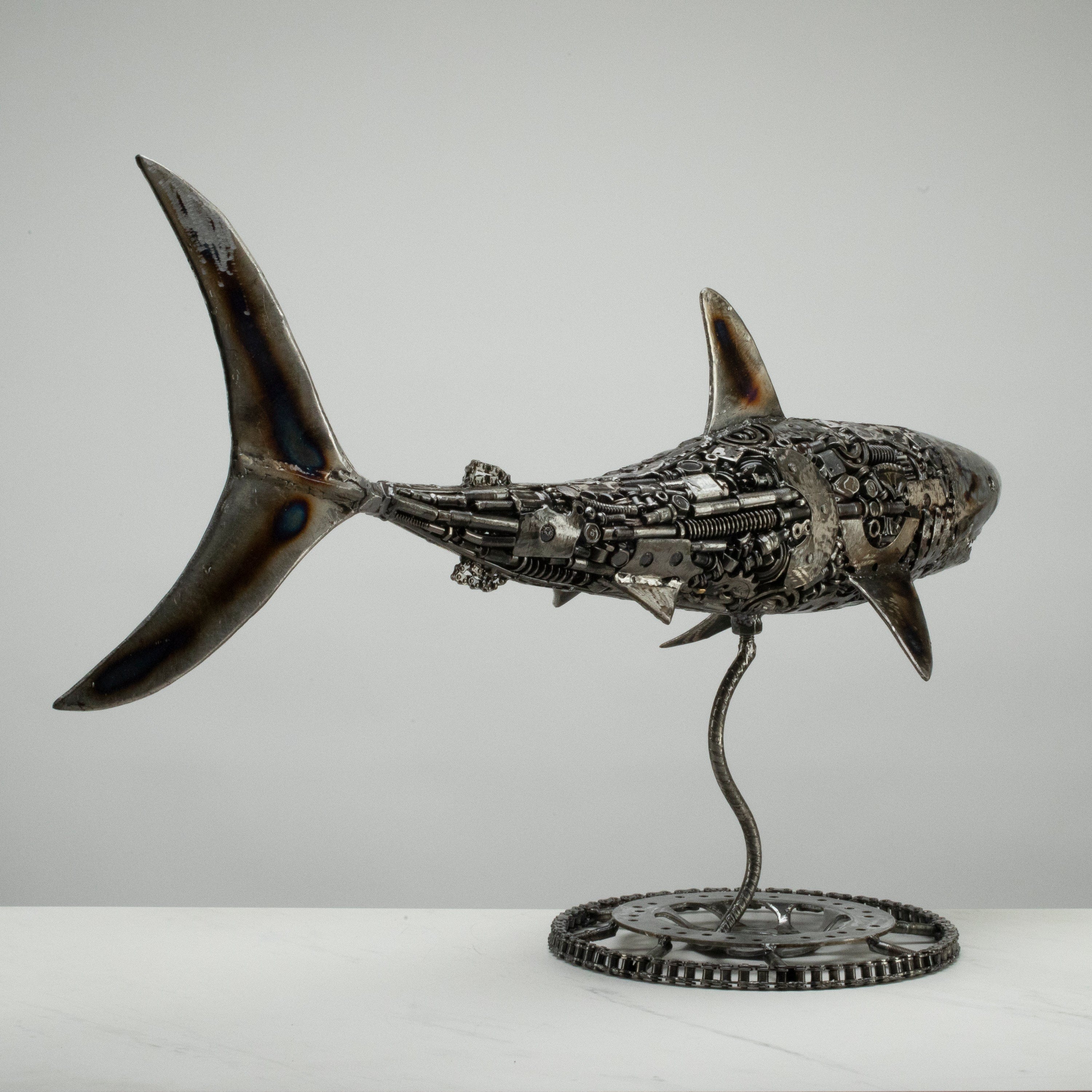 KALIFANO Recycled Metal Art 39" Great White Shark Recycled Metal Art Sculpture RMS-GWS100x52-PK