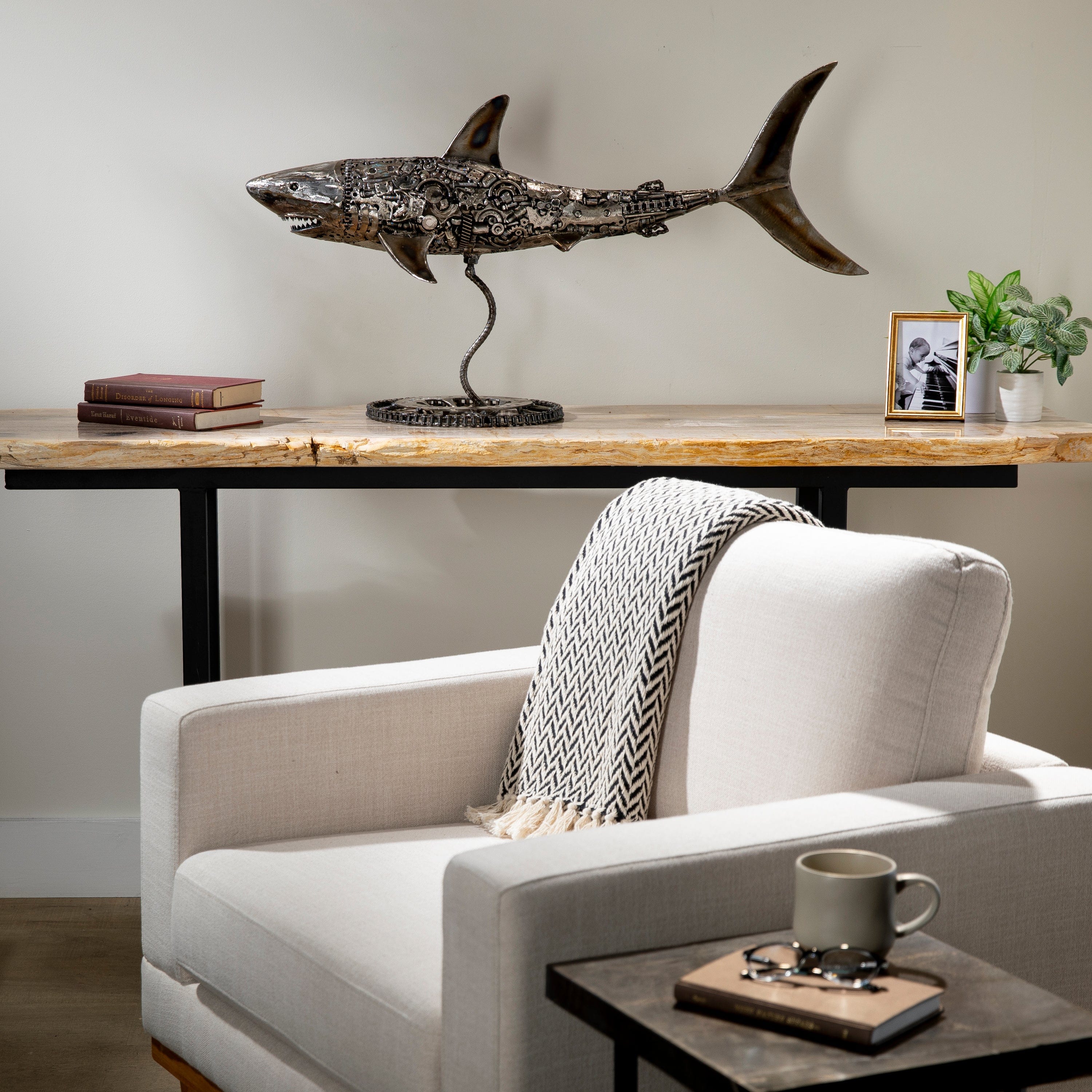 KALIFANO Recycled Metal Art 39" Great White Shark Recycled Metal Art Sculpture RMS-GWS100x52-PK