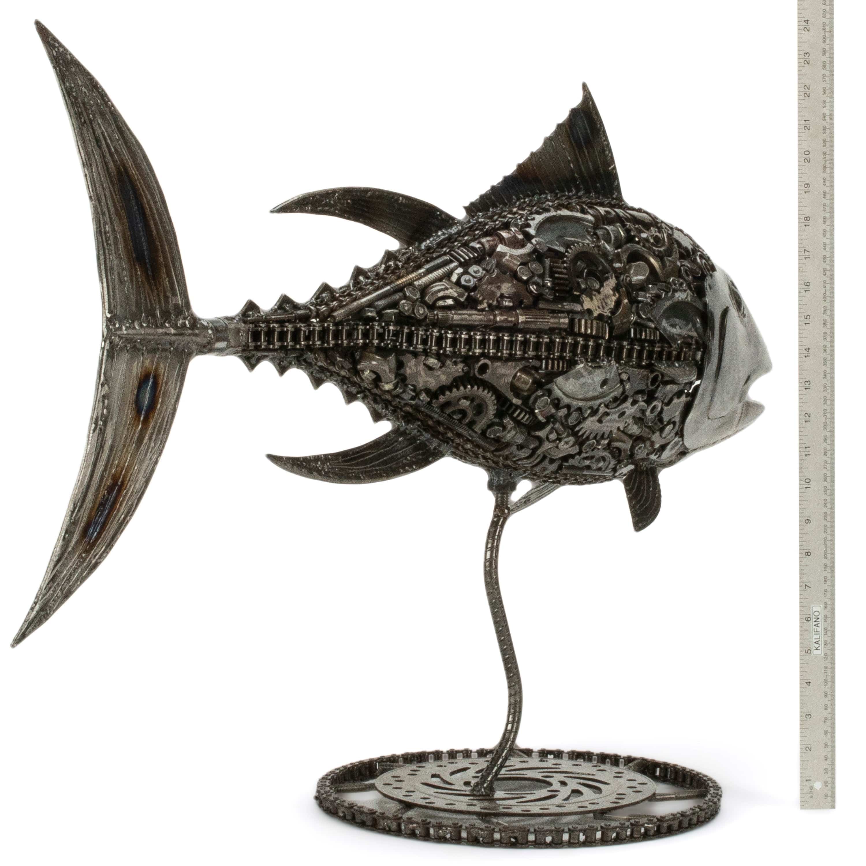 KALIFANO Recycled Metal Art 39" Tuna Fish Inspired Recycled Metal Art Sculpture RMS-T98x56-PK