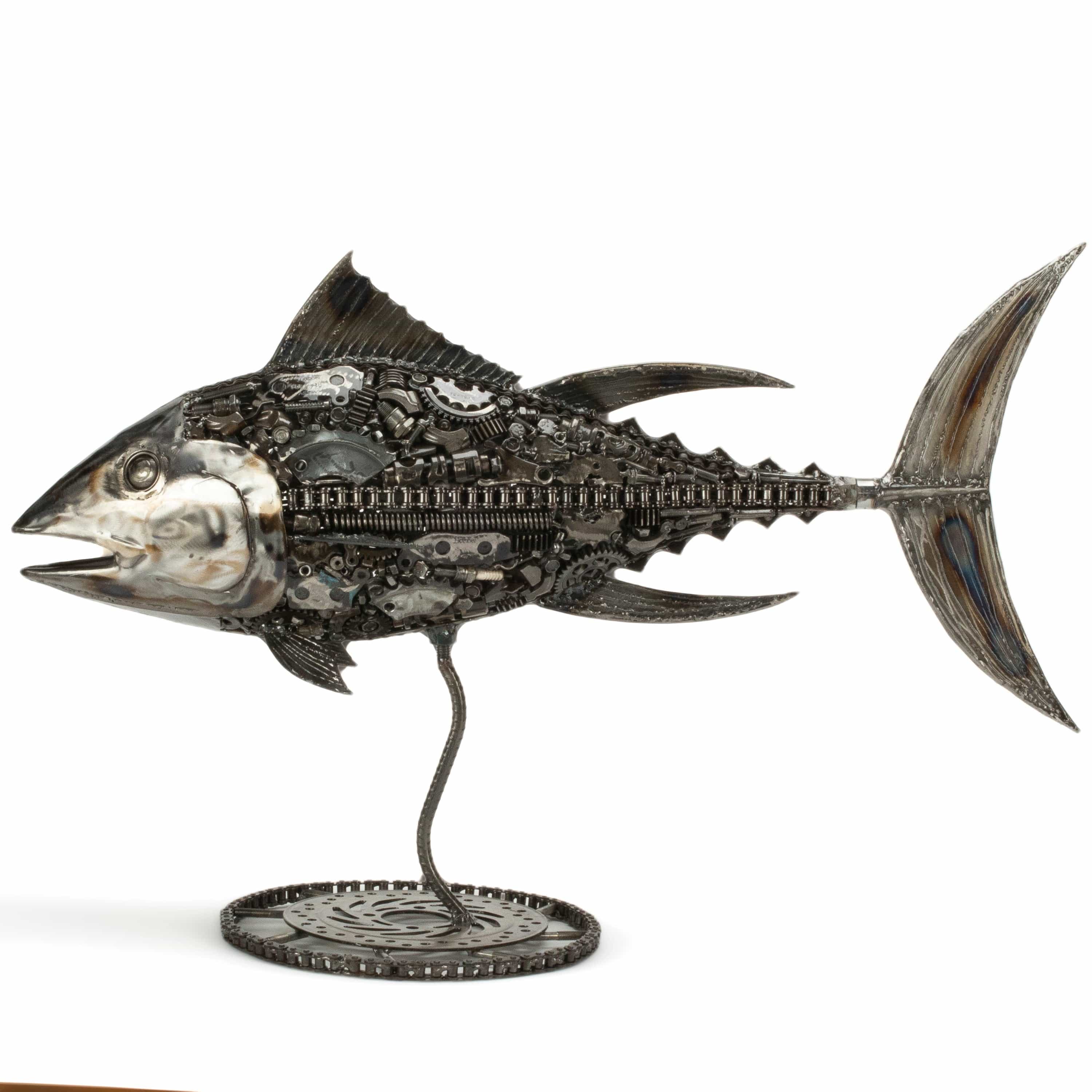 KALIFANO Recycled Metal Art 39" Tuna Fish Inspired Recycled Metal Art Sculpture RMS-T98x56-PK