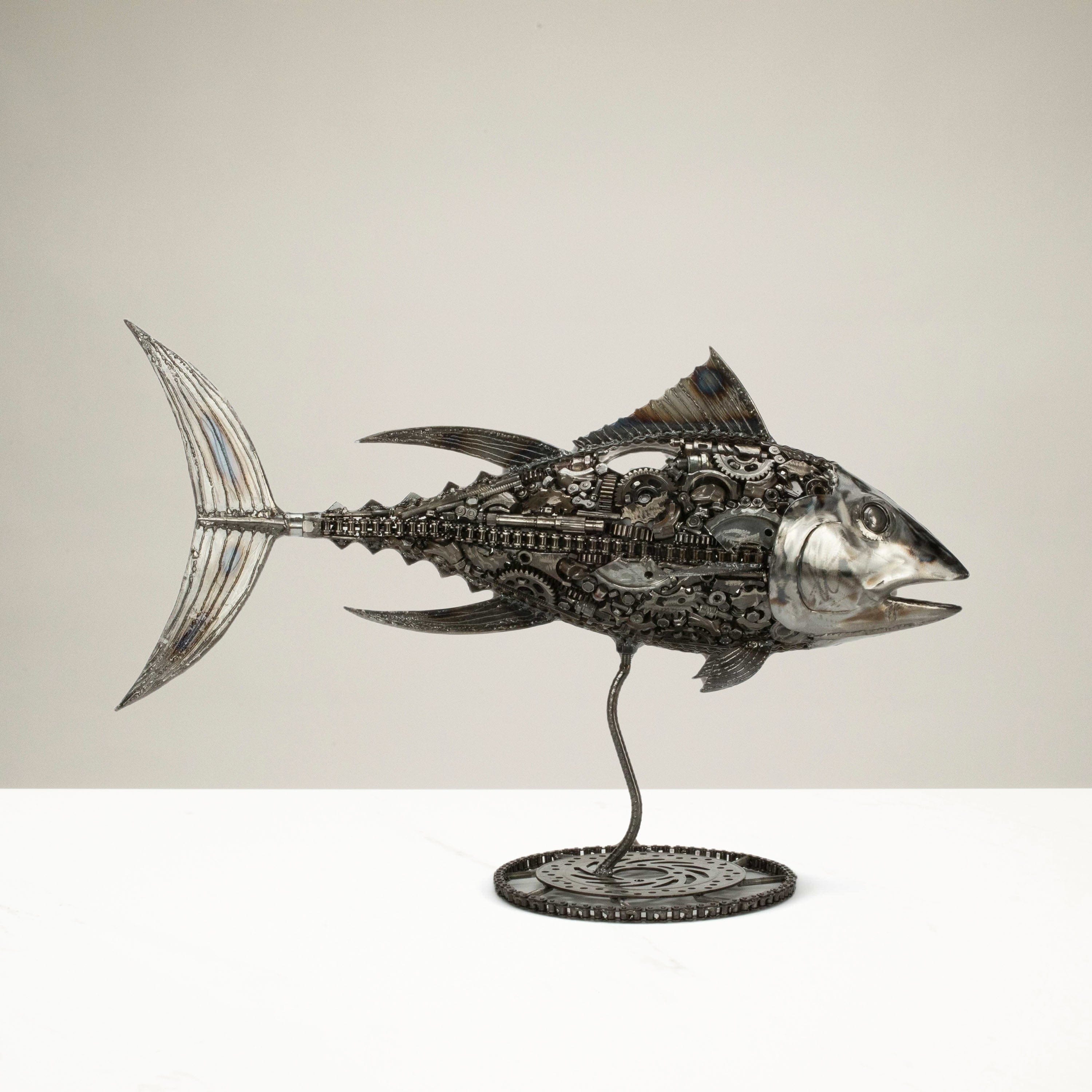 KALIFANO Recycled Metal Art 39" Tuna Fish Inspired Recycled Metal Art Sculpture RMS-T98x56-PK