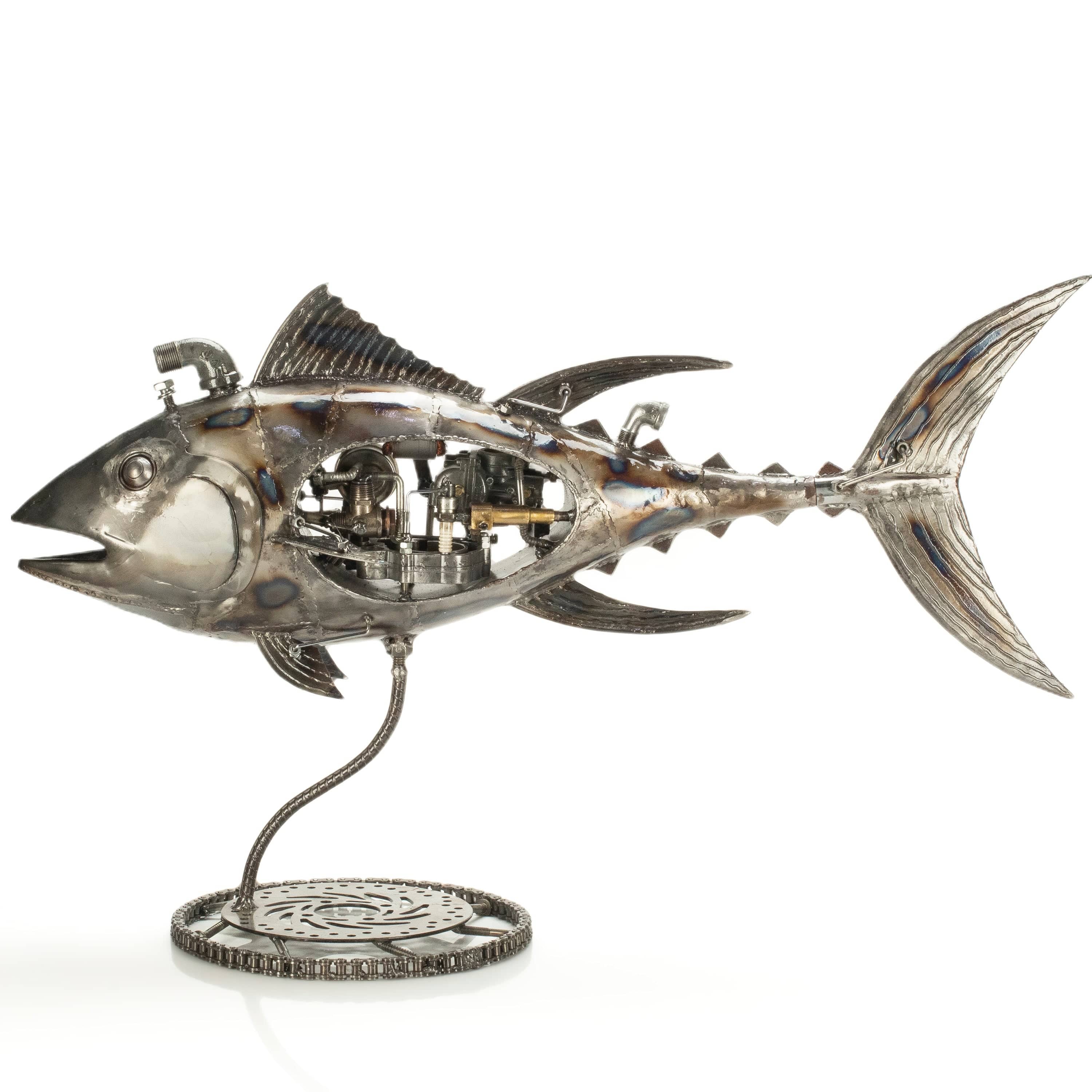 KALIFANO Recycled Metal Art 39" Tuna Fish Inspired Recycled Metal Art Sculpture RMS-T99x55-PK