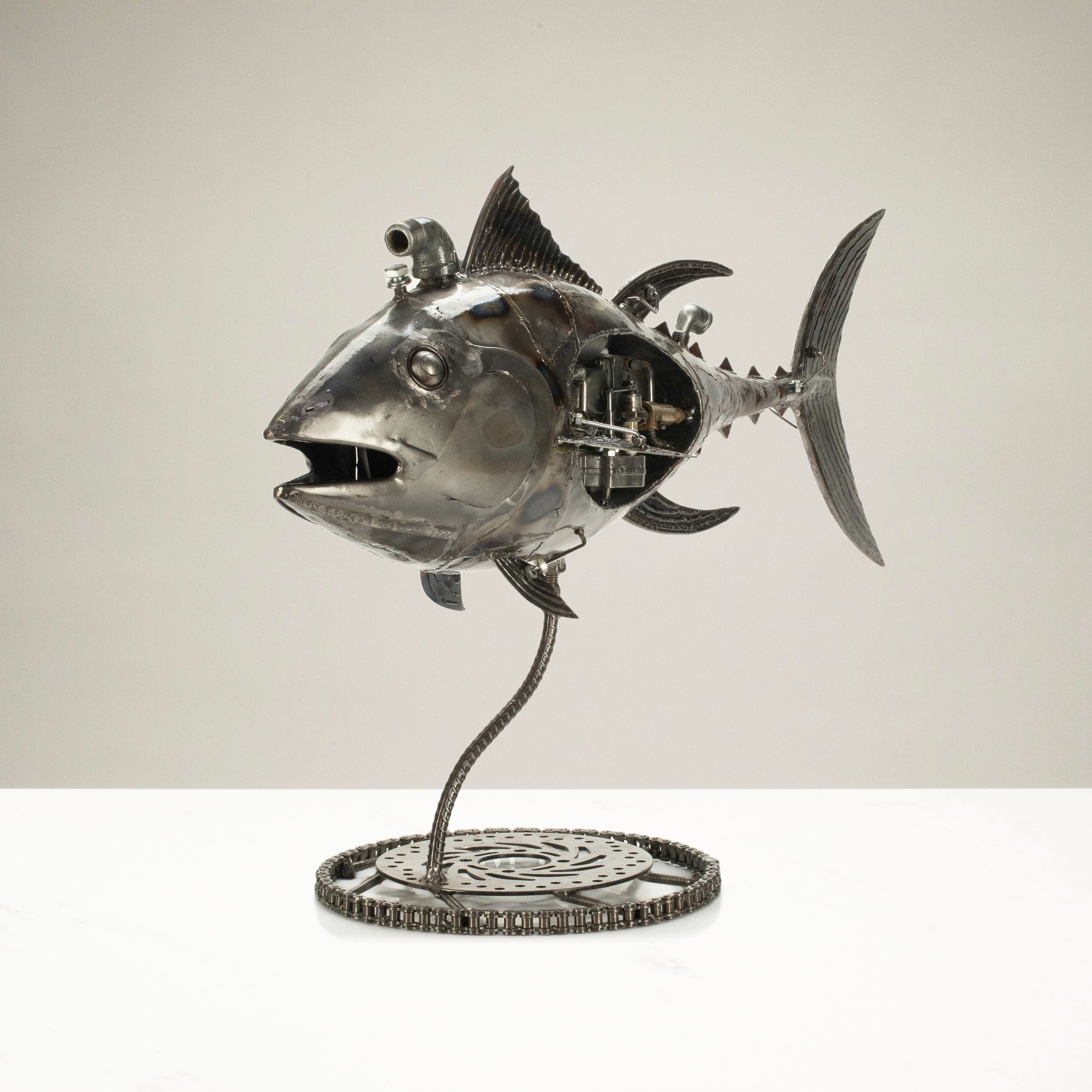 KALIFANO Recycled Metal Art 39" Tuna Fish Inspired Recycled Metal Art Sculpture RMS-T99x55-PK