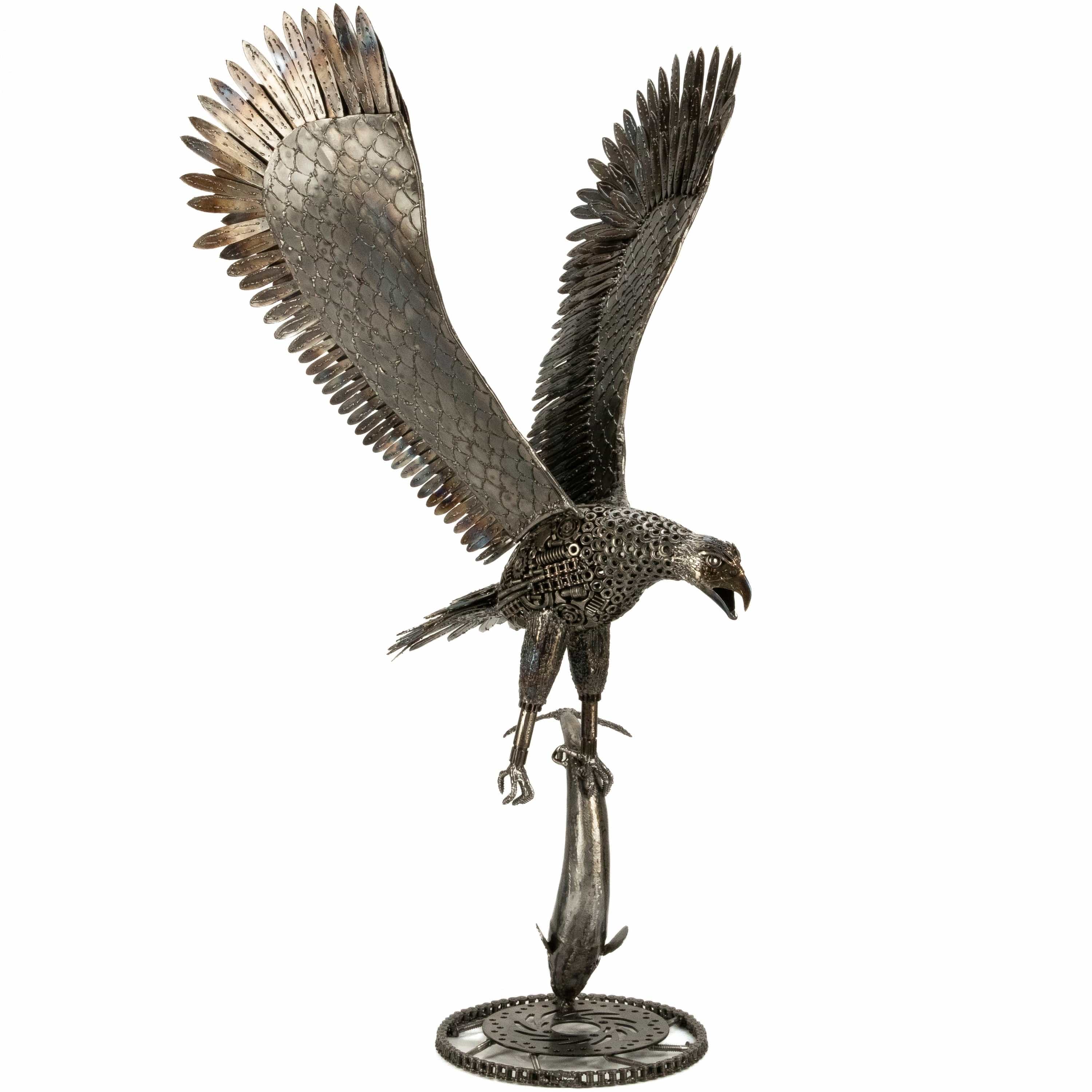 KALIFANO Recycled Metal Art 47" Eagle on the Hunt Recycled Metal Art Sculpture RMS-EAG54x120-PK