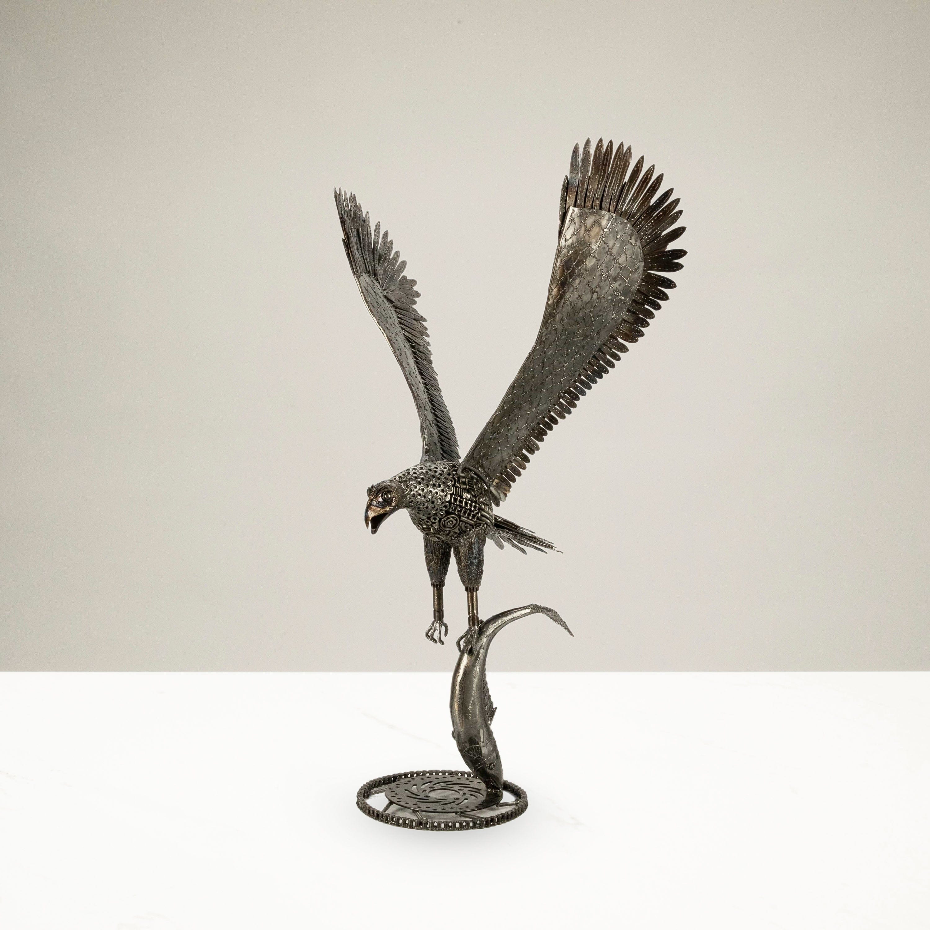 KALIFANO Recycled Metal Art 47" Eagle on the Hunt Recycled Metal Art Sculpture RMS-EAG54x120-PK