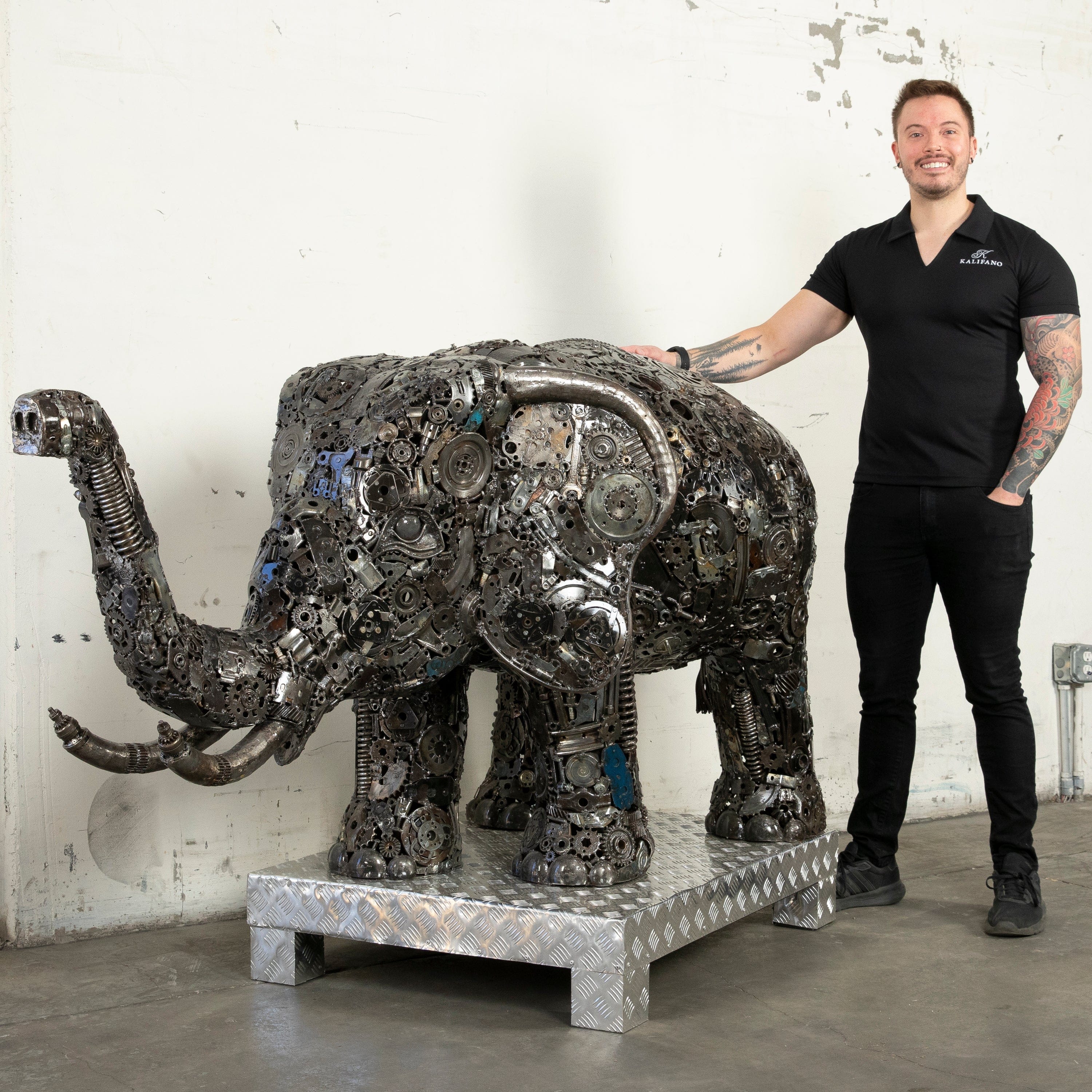 Kalifano Recycled Metal Art 60" Elephant Inspired Recycled Metal Sculpture RMS-ELE150-N