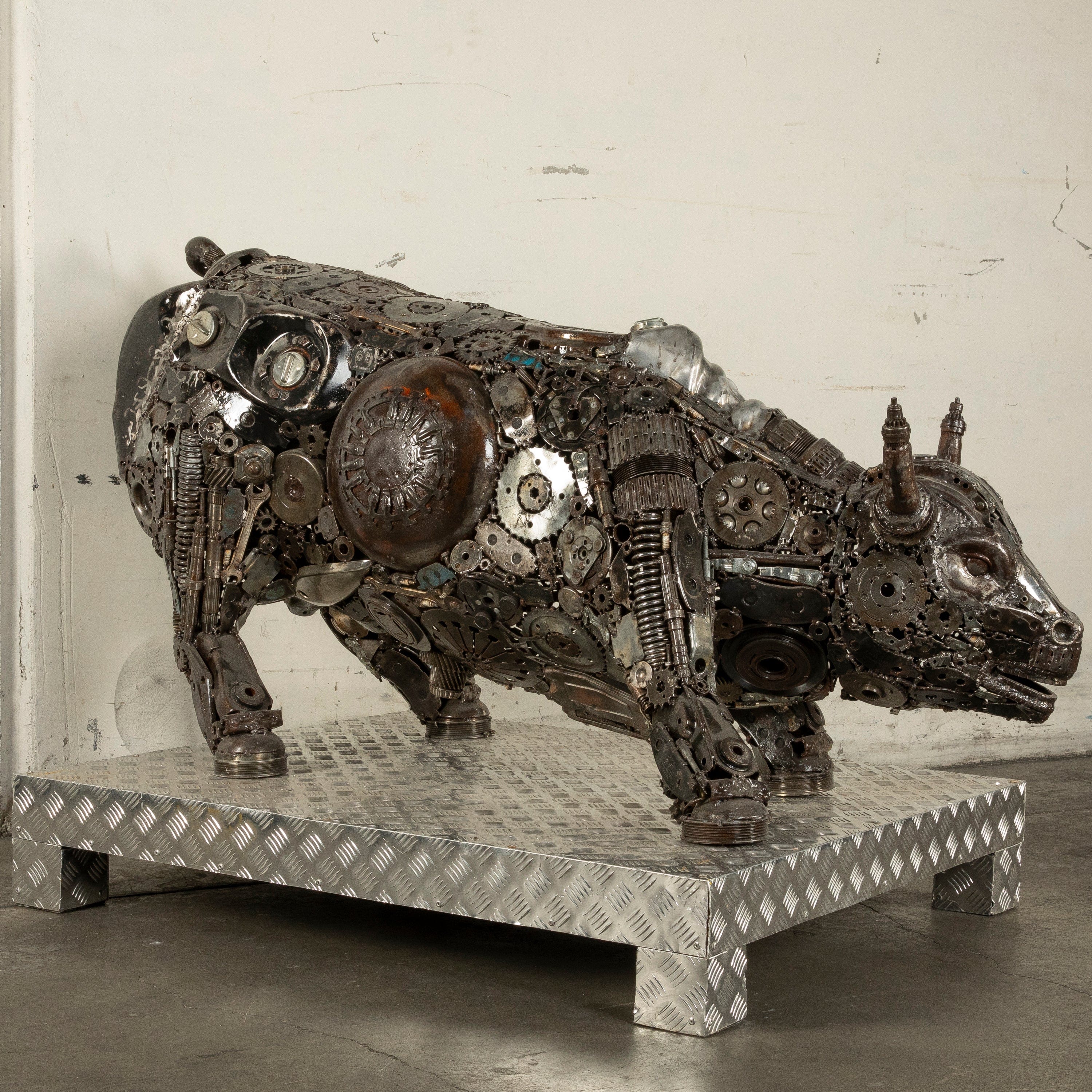 Kalifano Recycled Metal Art 60" Wall Street Bull Inspired Recycled Metal Art Sculpture RMS-BULL150-N