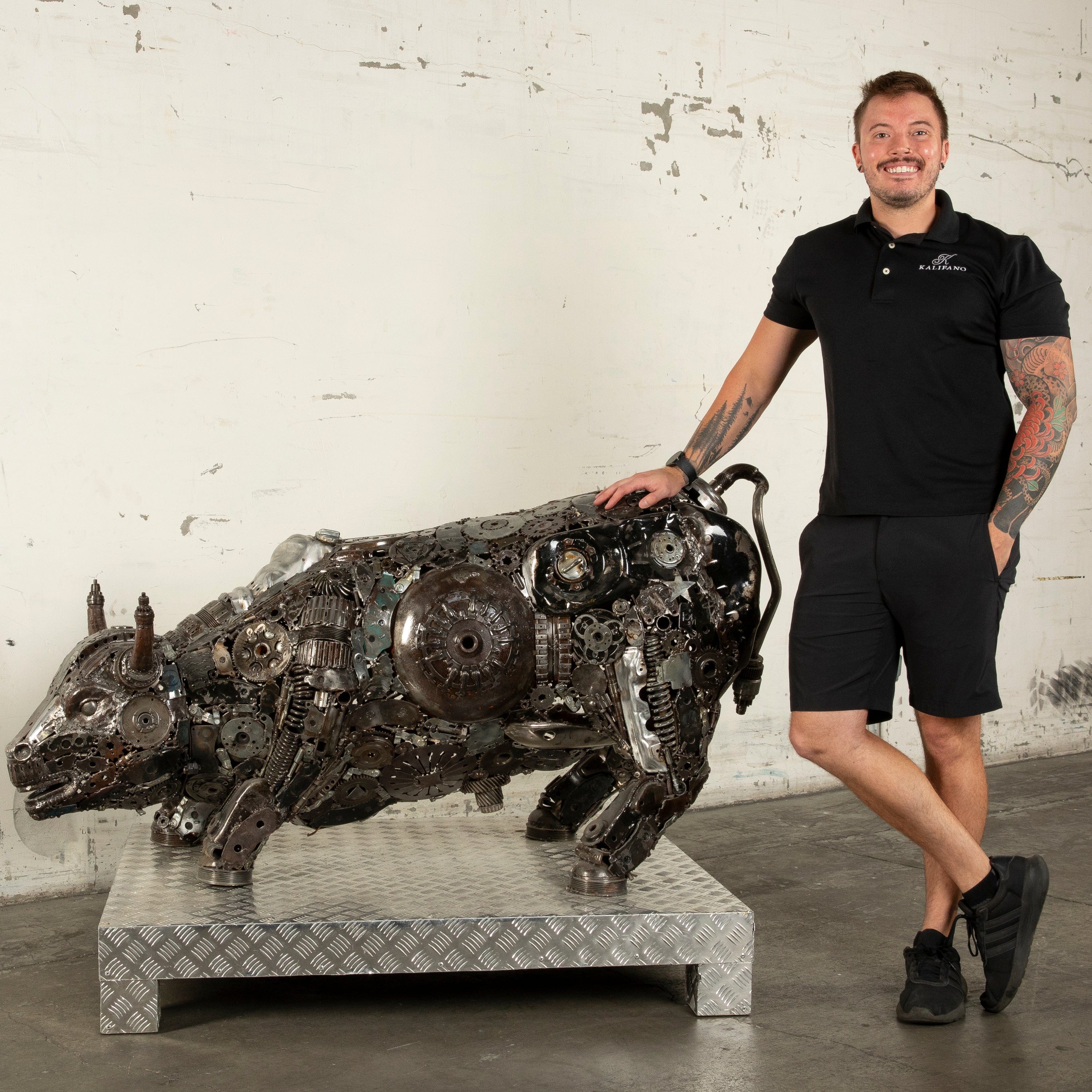 Kalifano Recycled Metal Art 60" Wall Street Bull Inspired Recycled Metal Art Sculpture RMS-BULL150-N