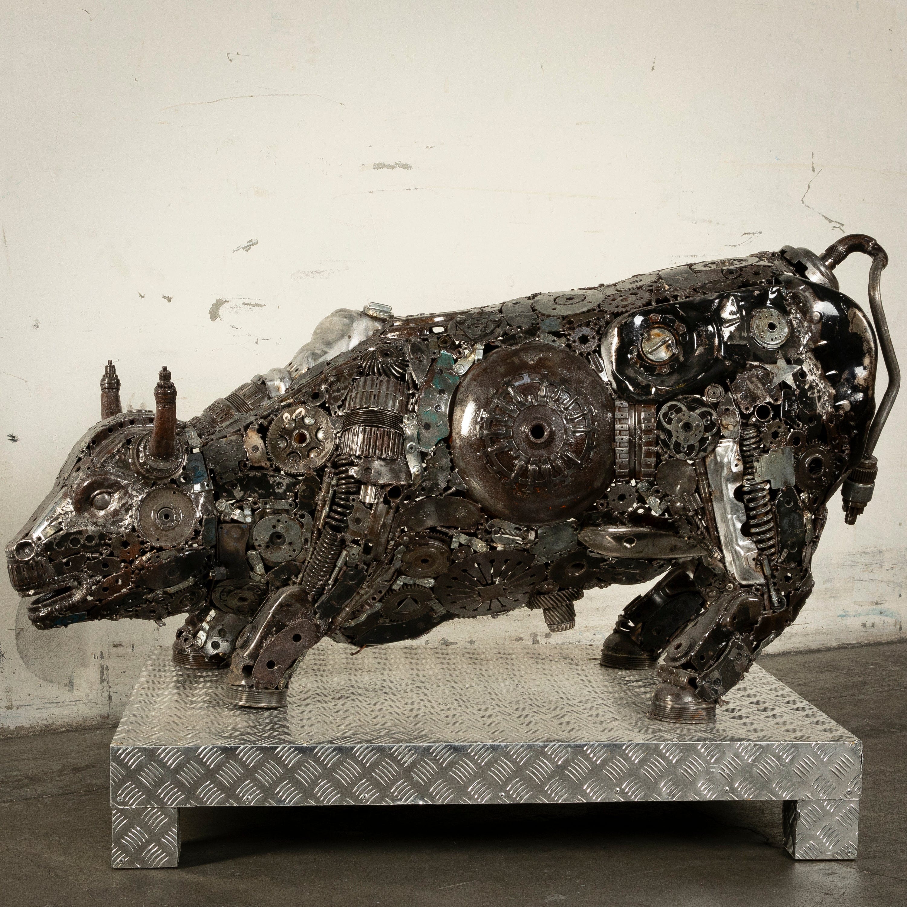 Kalifano Recycled Metal Art 60" Wall Street Bull Inspired Recycled Metal Art Sculpture RMS-BULL150-N