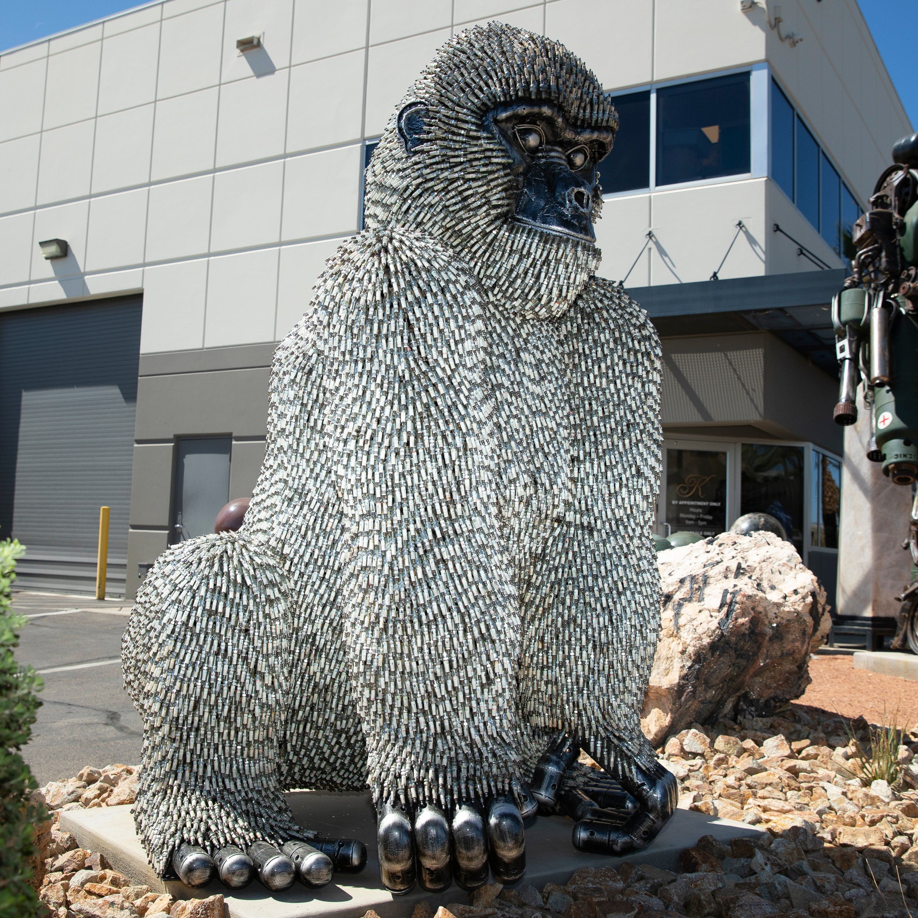 Kalifano Recycled Metal Art 86" Seated Spark Plug (24,000+)  KingKong Gorilla Inspired Recycled Metal Sculpture RMS-KSIT-P