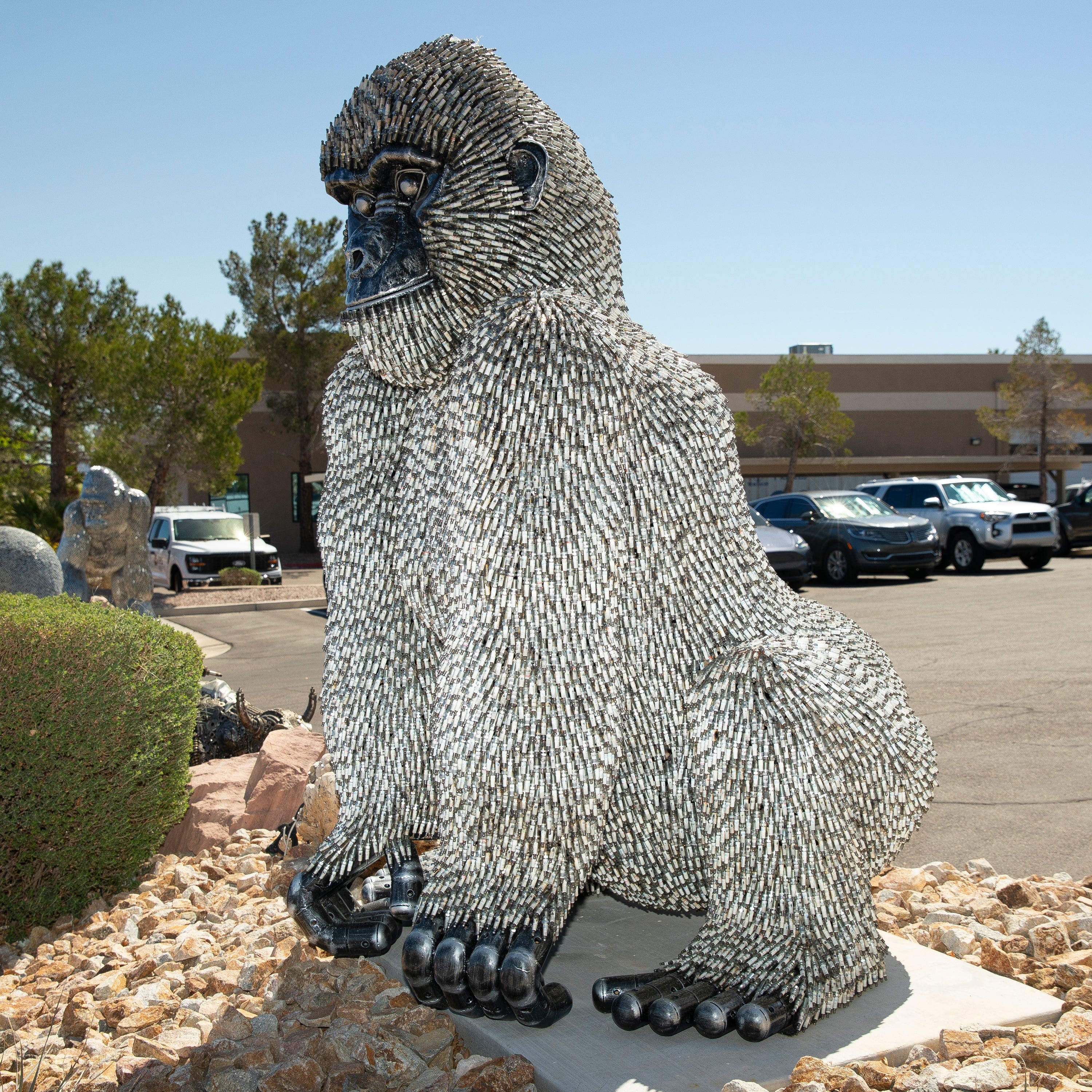 Kalifano Recycled Metal Art 86" Seated Spark Plug (24,000+)  KingKong Gorilla Inspired Recycled Metal Sculpture RMS-KSIT-P