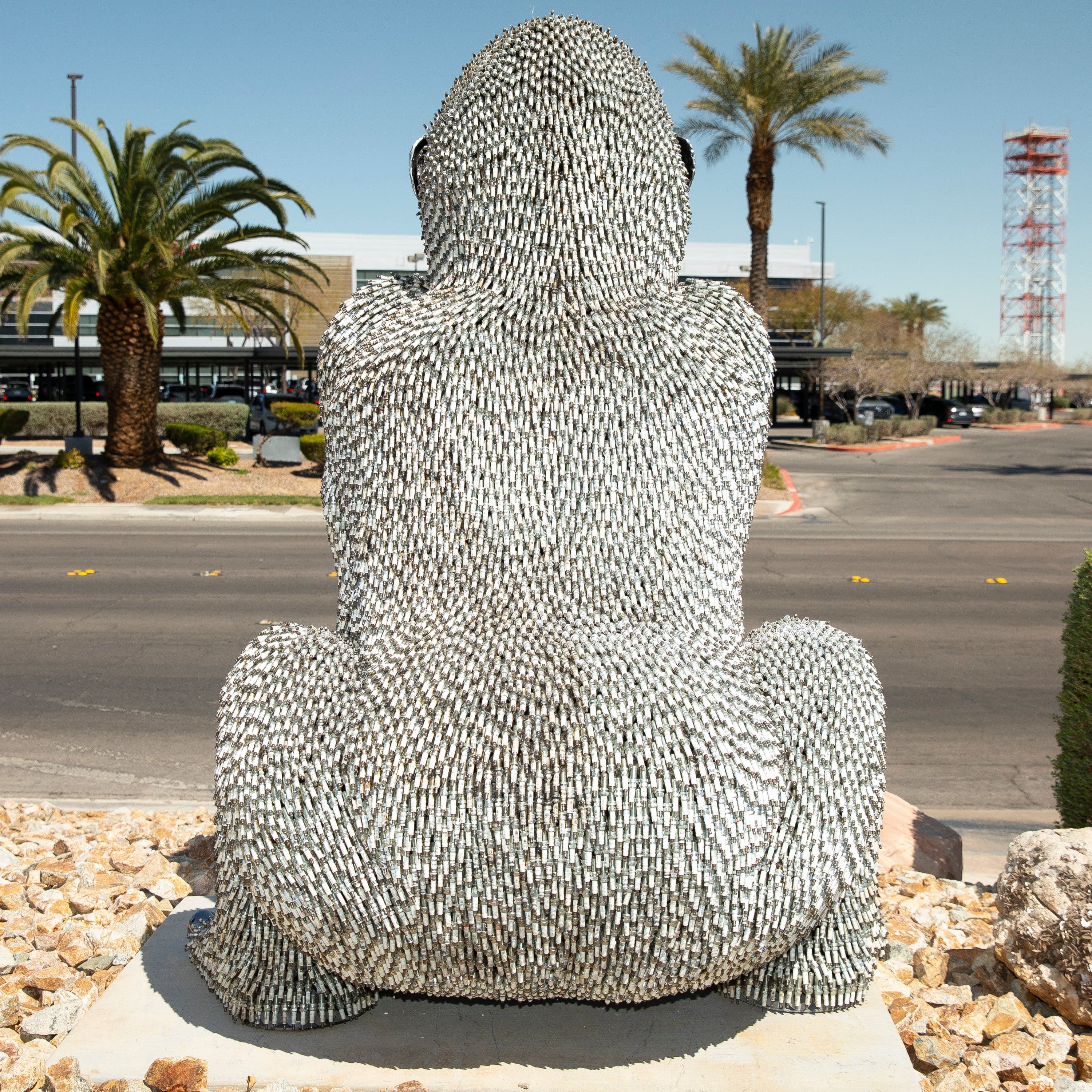 Kalifano Recycled Metal Art 86" Seated Spark Plug (24,000+)  KingKong Gorilla Inspired Recycled Metal Sculpture RMS-KSIT-P