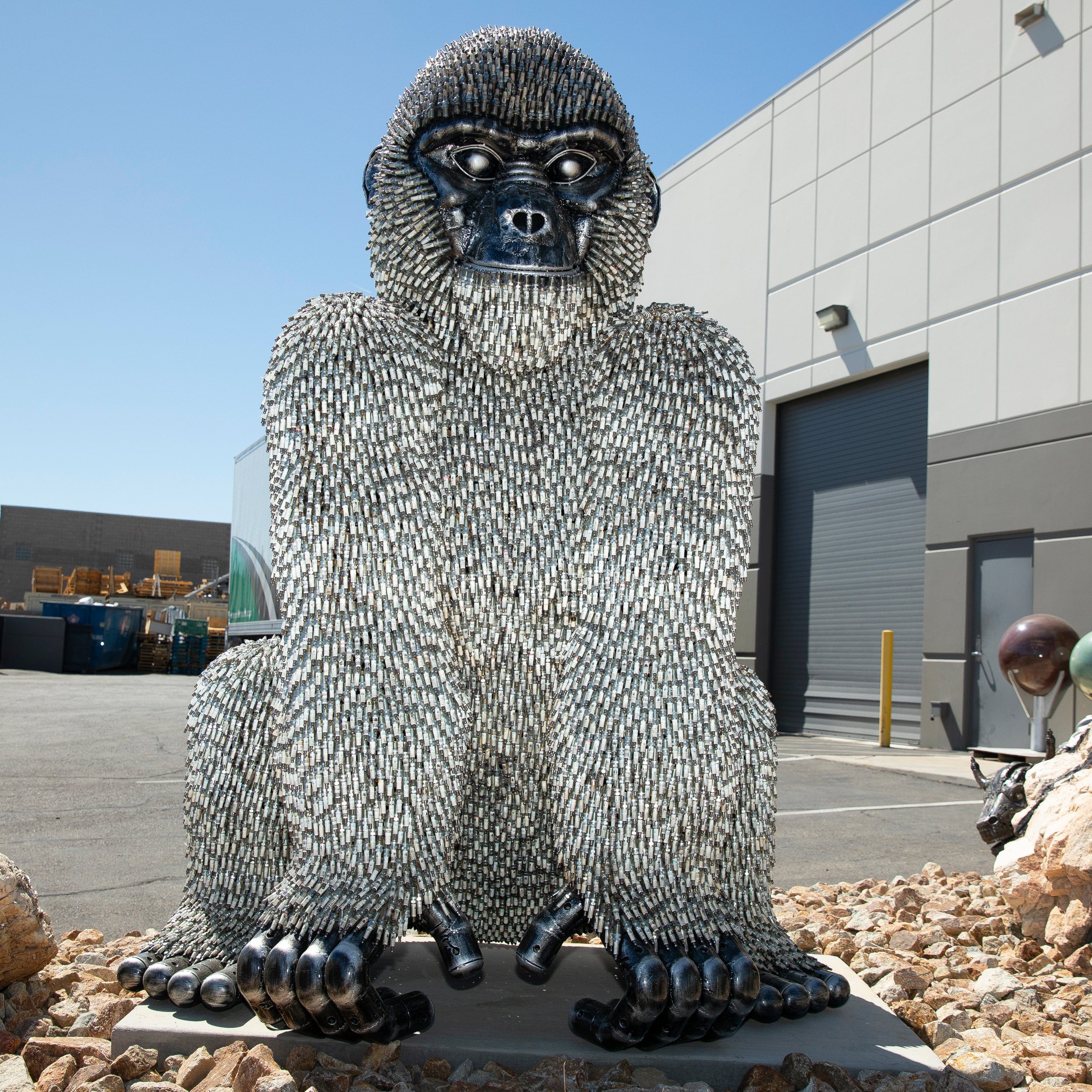 Kalifano Recycled Metal Art 86" Seated Spark Plug (24,000+)  KingKong Gorilla Inspired Recycled Metal Sculpture RMS-KSIT-P