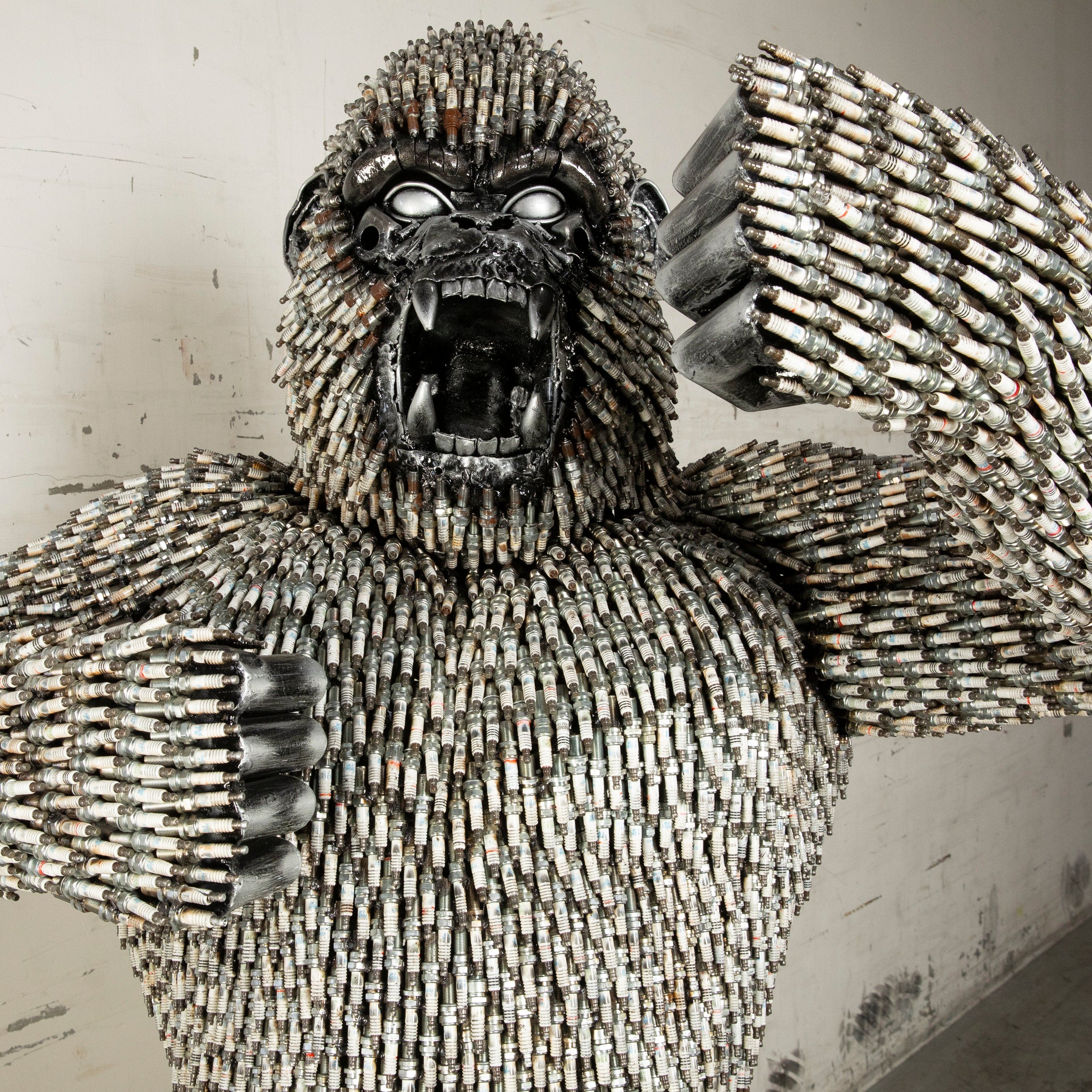 Kalifano Recycled Metal Art 90" Standing Spark Plug (16,000+) KingKong Gorilla Inspired Recycled Metal Sculpture RMS-KSTAND-P