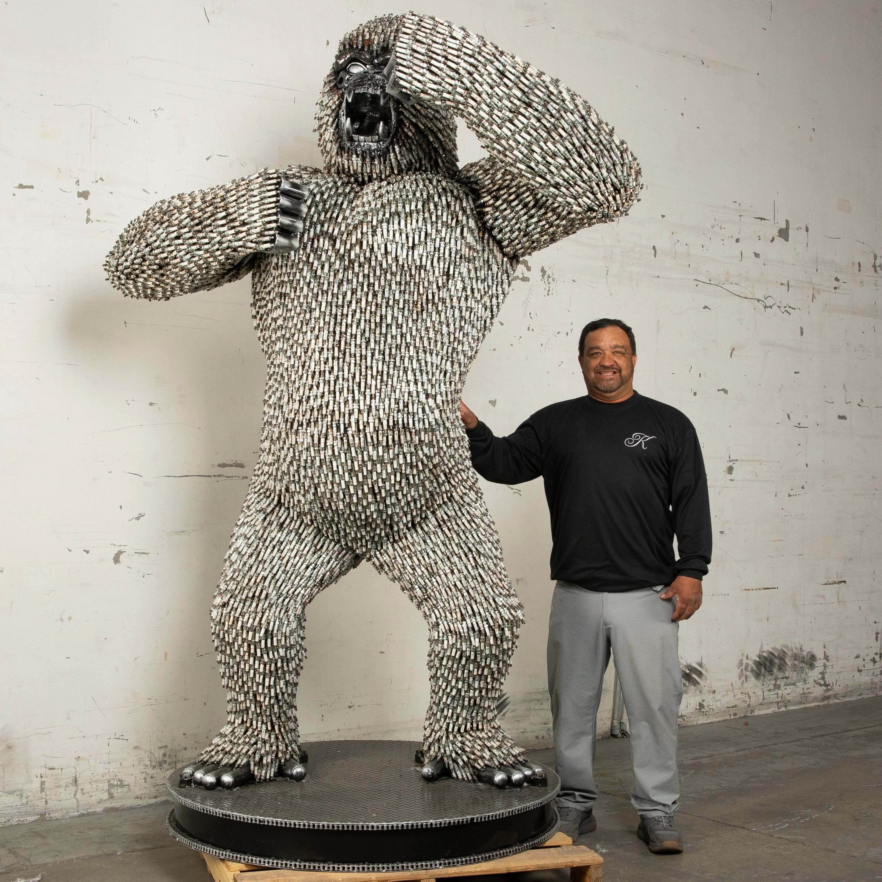 Kalifano Recycled Metal Art 90" Standing Spark Plug (16,000+) KingKong Gorilla Inspired Recycled Metal Sculpture RMS-KSTAND-P
