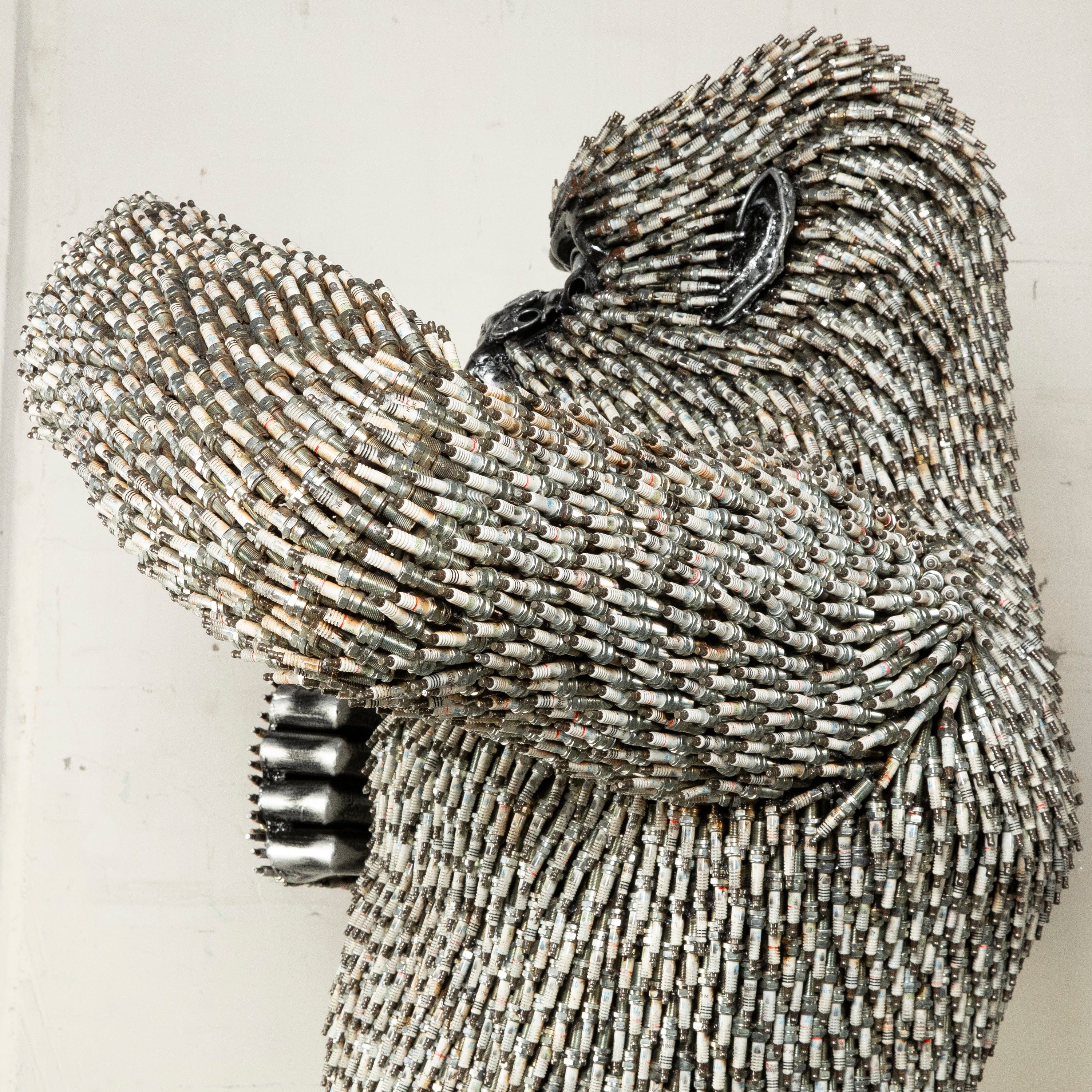 Kalifano Recycled Metal Art 90" Standing Spark Plug (16,000+) KingKong Gorilla Inspired Recycled Metal Sculpture RMS-KSTAND-P