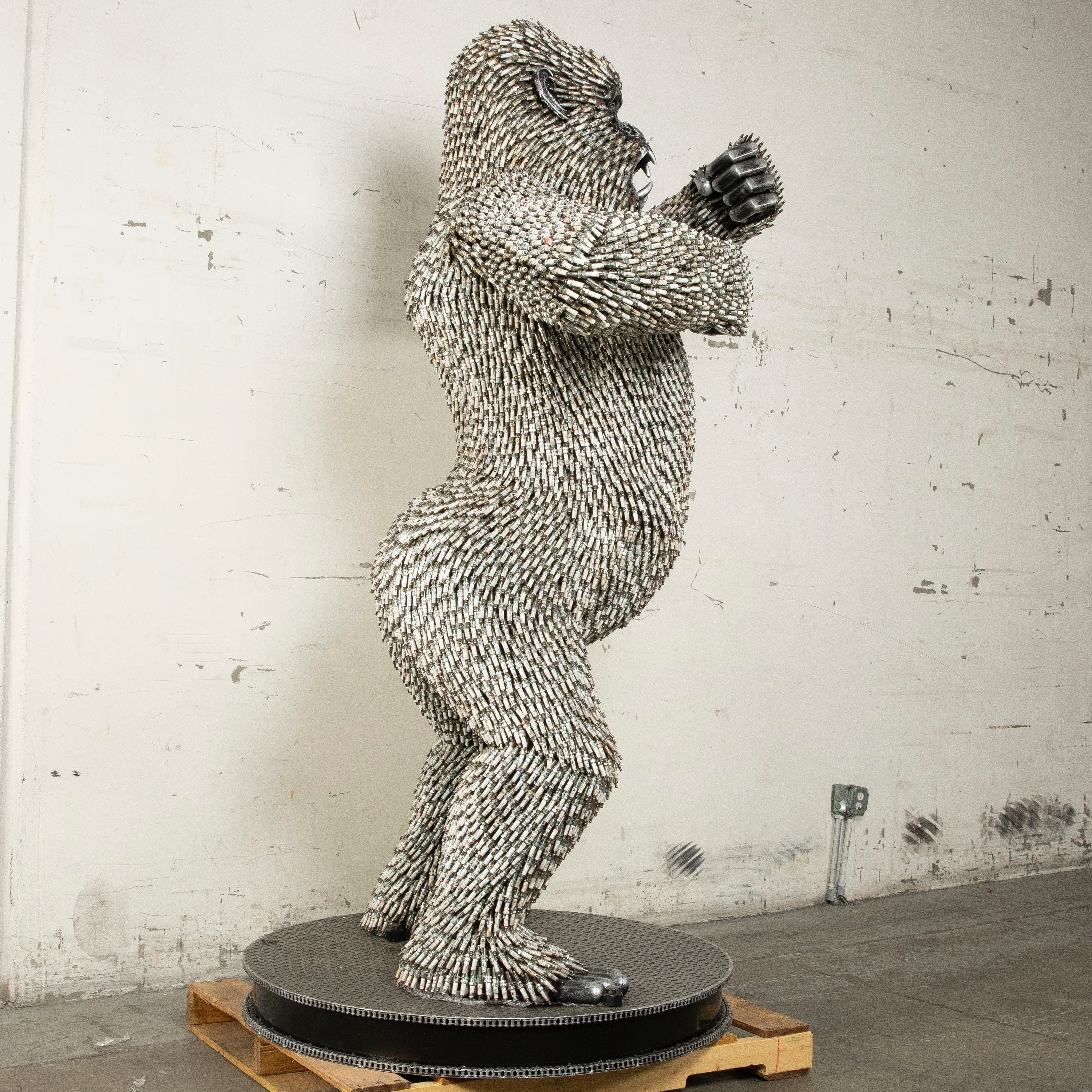 Kalifano Recycled Metal Art 90" Standing Spark Plug (16,000+) KingKong Gorilla Inspired Recycled Metal Sculpture RMS-KSTAND-P