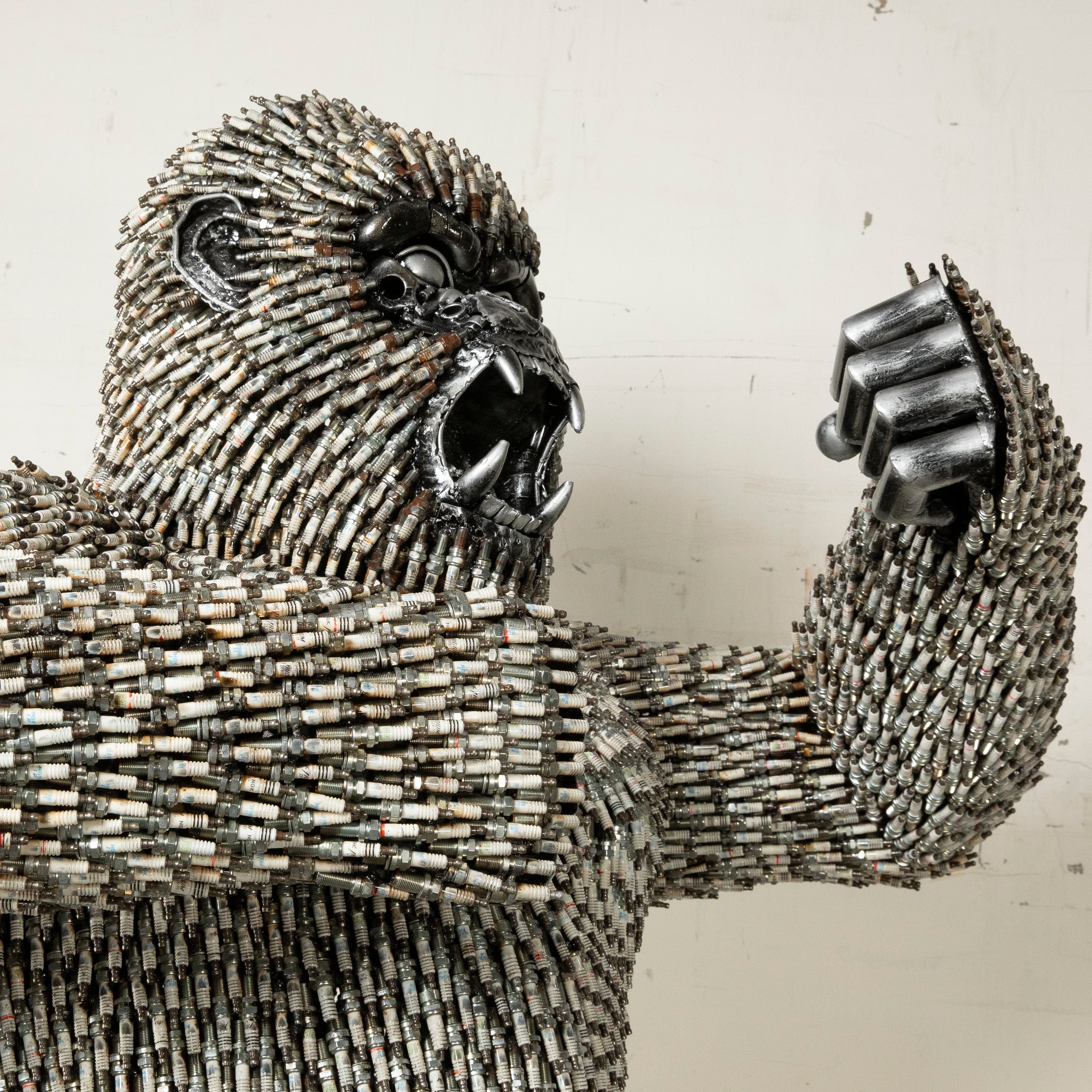 Kalifano Recycled Metal Art 90" Standing Spark Plug (16,000+) KingKong Gorilla Inspired Recycled Metal Sculpture RMS-KSTAND-P