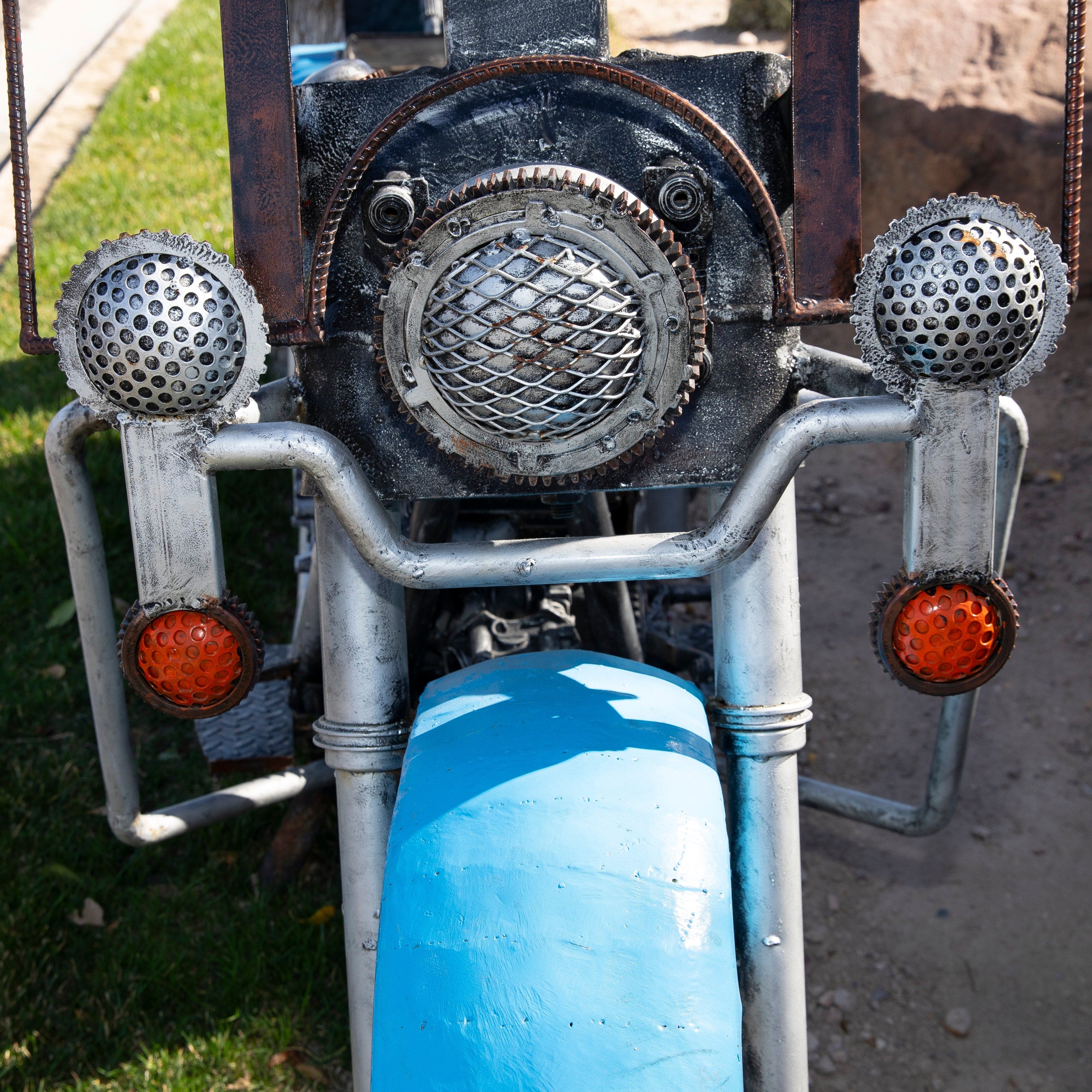 Kalifano Recycled Metal Art 92‚Äù Harley Davidson Chopper Inspired Recycled Metal Sculpture RMS-HD160x240-N01