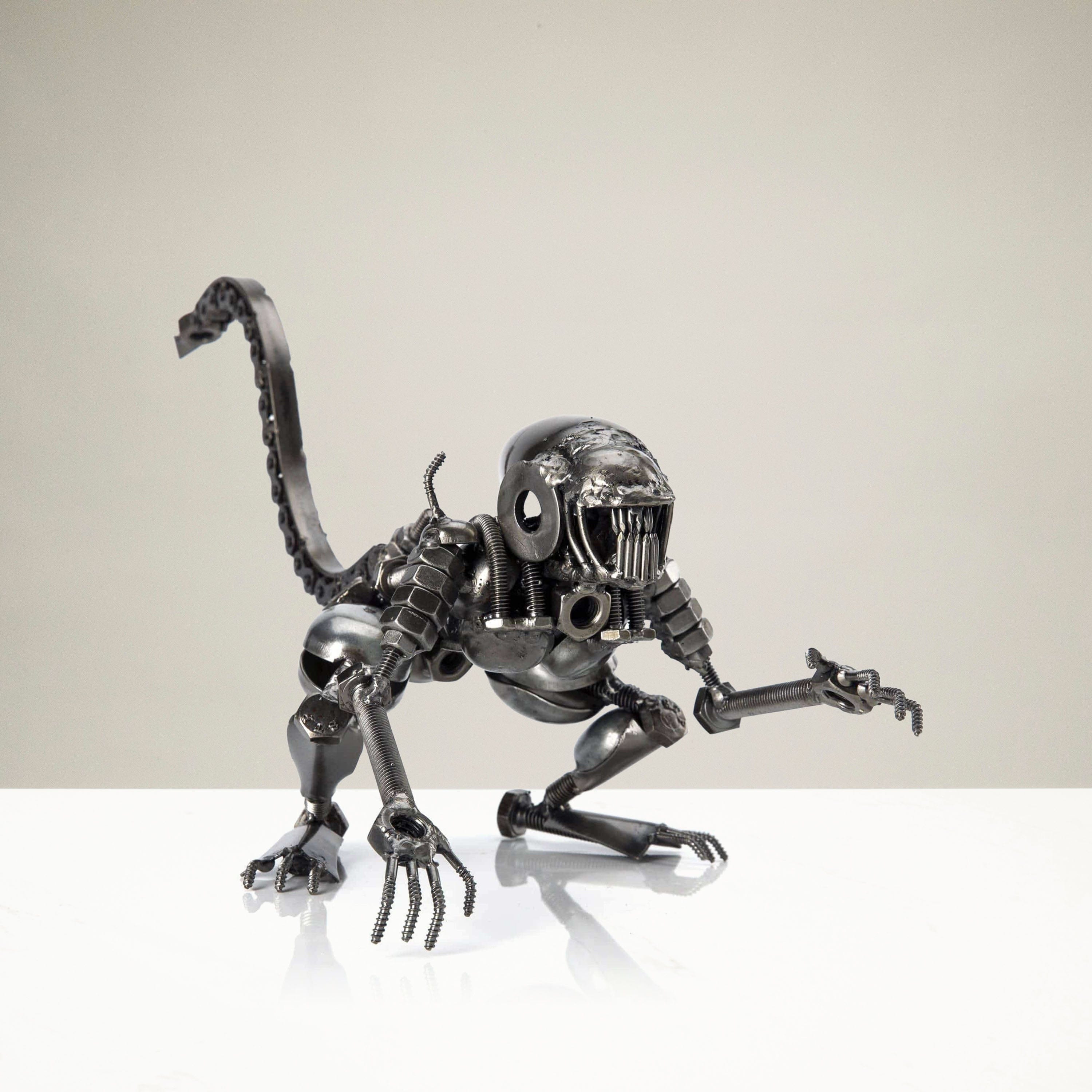 Kalifano Recycled Metal Art Alien Crouched Inspired Recycled Metal Sculpture RMS-700AA-N