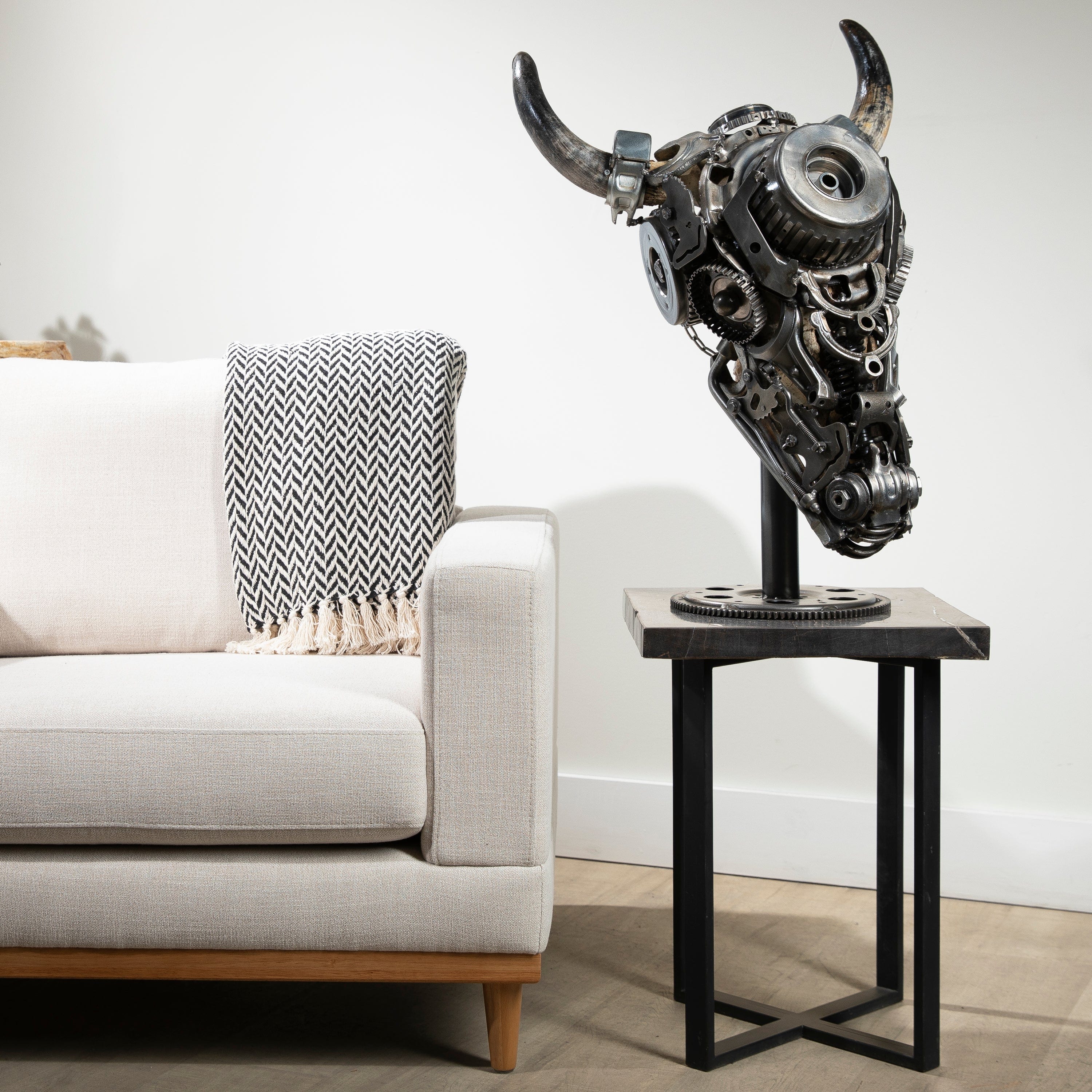 Kalifano Recycled Metal Art Bull Skull Recycled Metal Art Sculpture RMS-BSK-S147