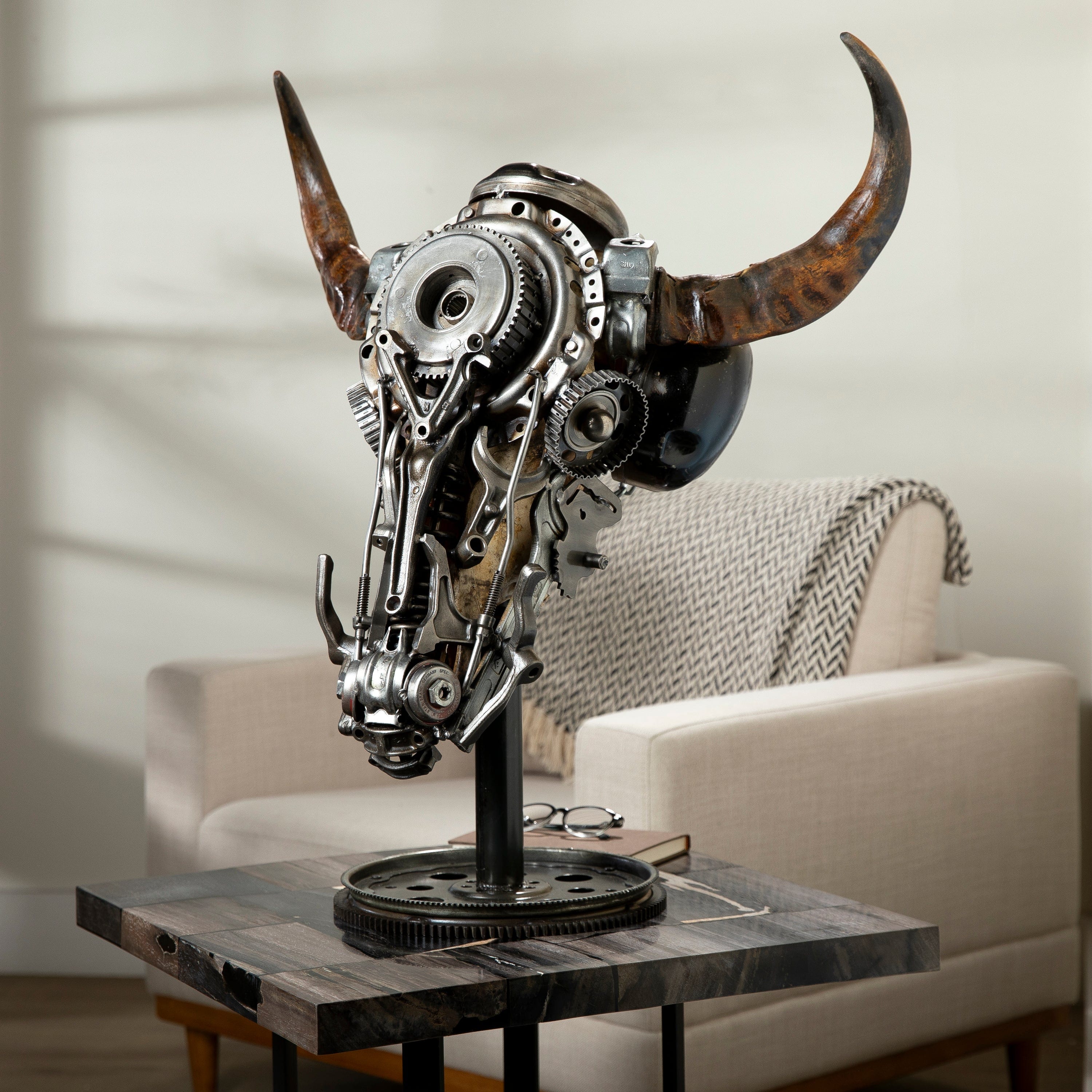 Kalifano Recycled Metal Art Bull Skull Recycled Metal Art Sculpture RMS-BSK-S156